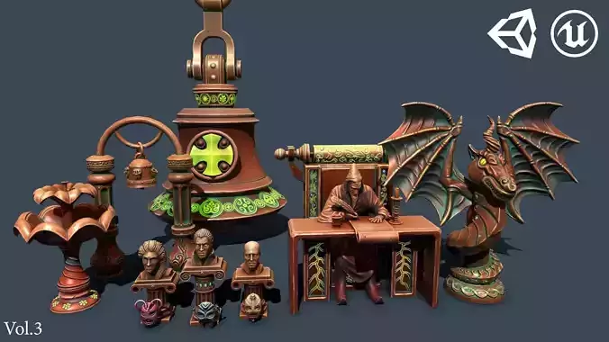 Fantasy statues 2 Low-poly 3D model