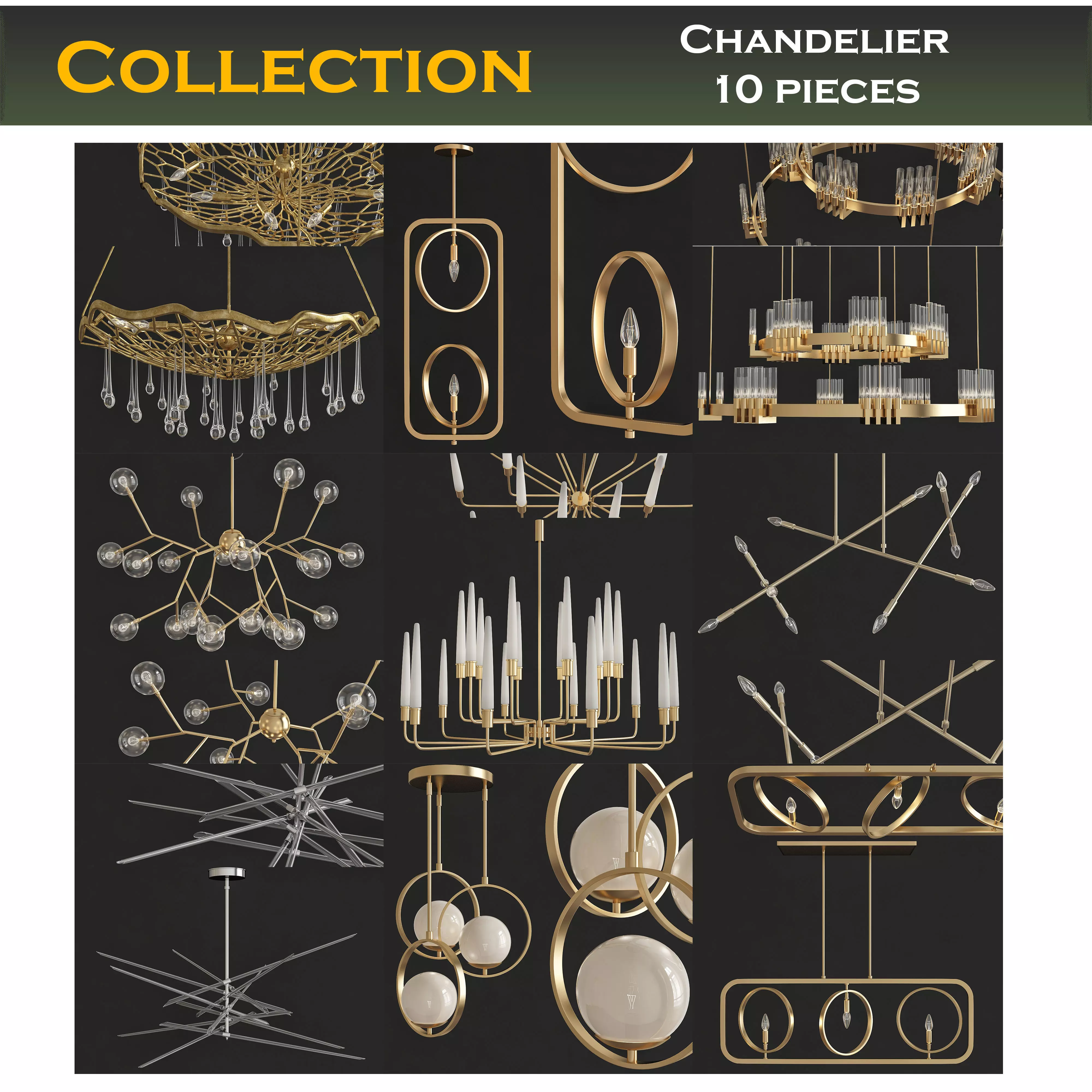 Chandeliers 3d models Collection 10 models Low-poly 3D model_0