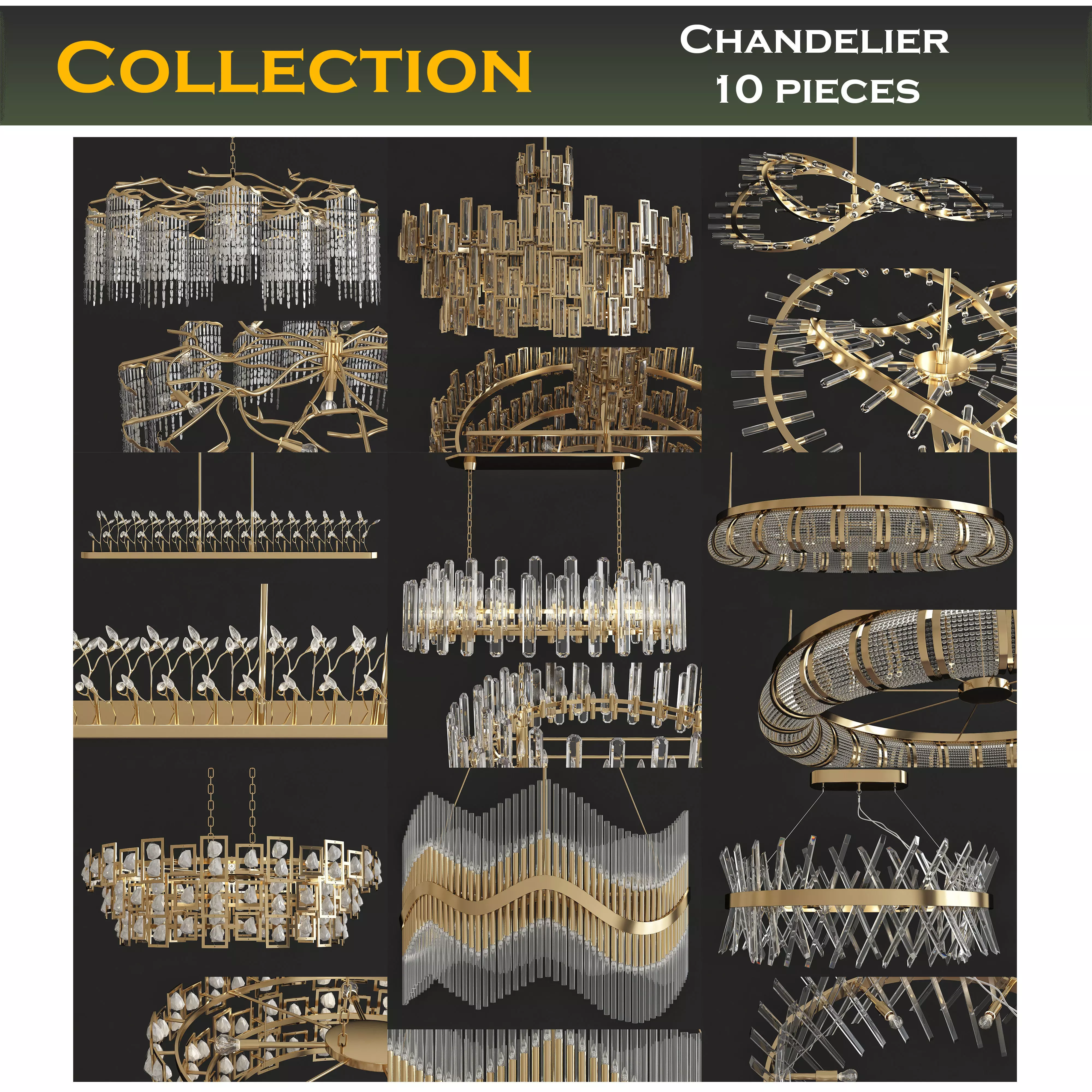 Chandeliers 3d models Collection 10 models Low-poly 3D model