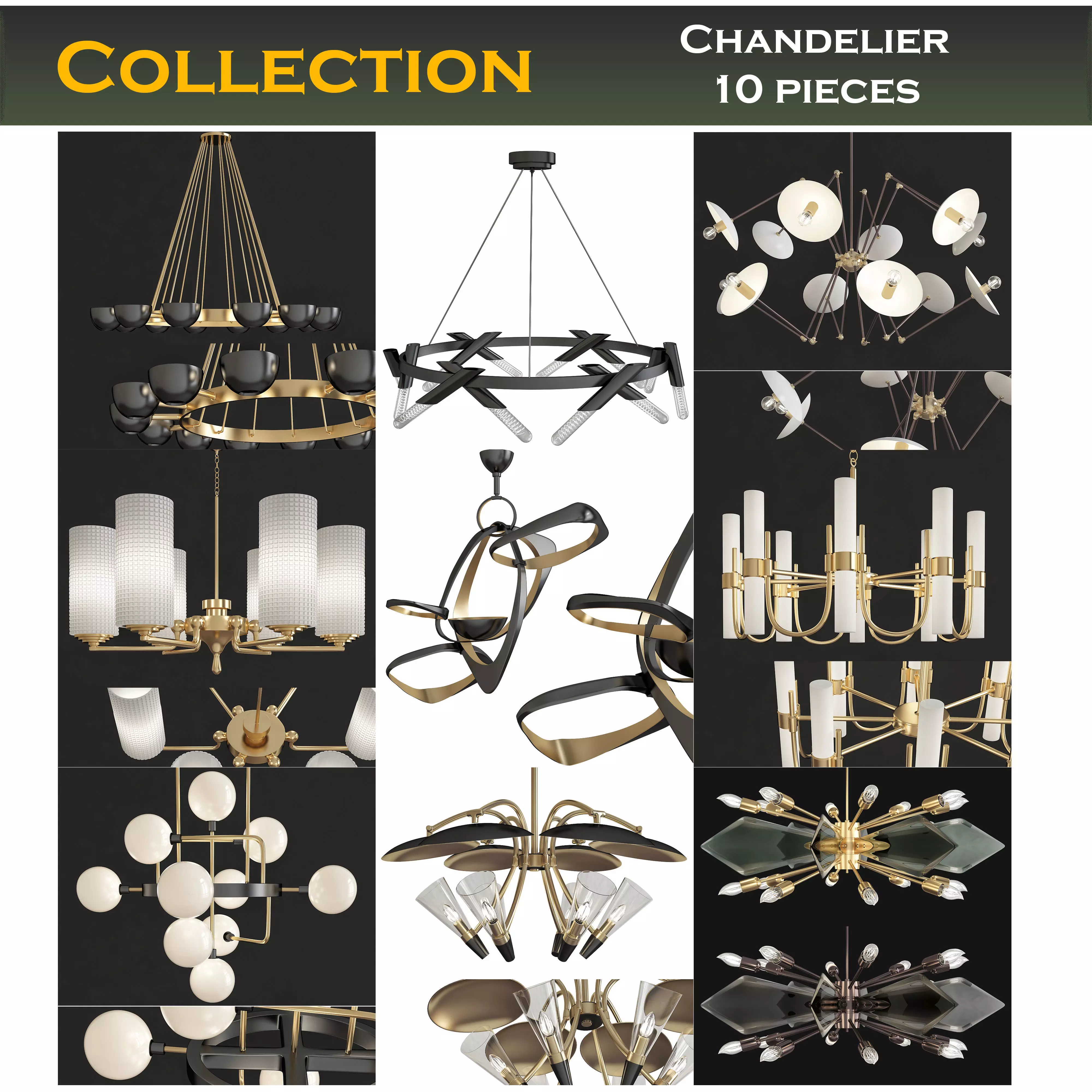 Chandeliers 3d models Collection 10 models Low-poly 3D model_0