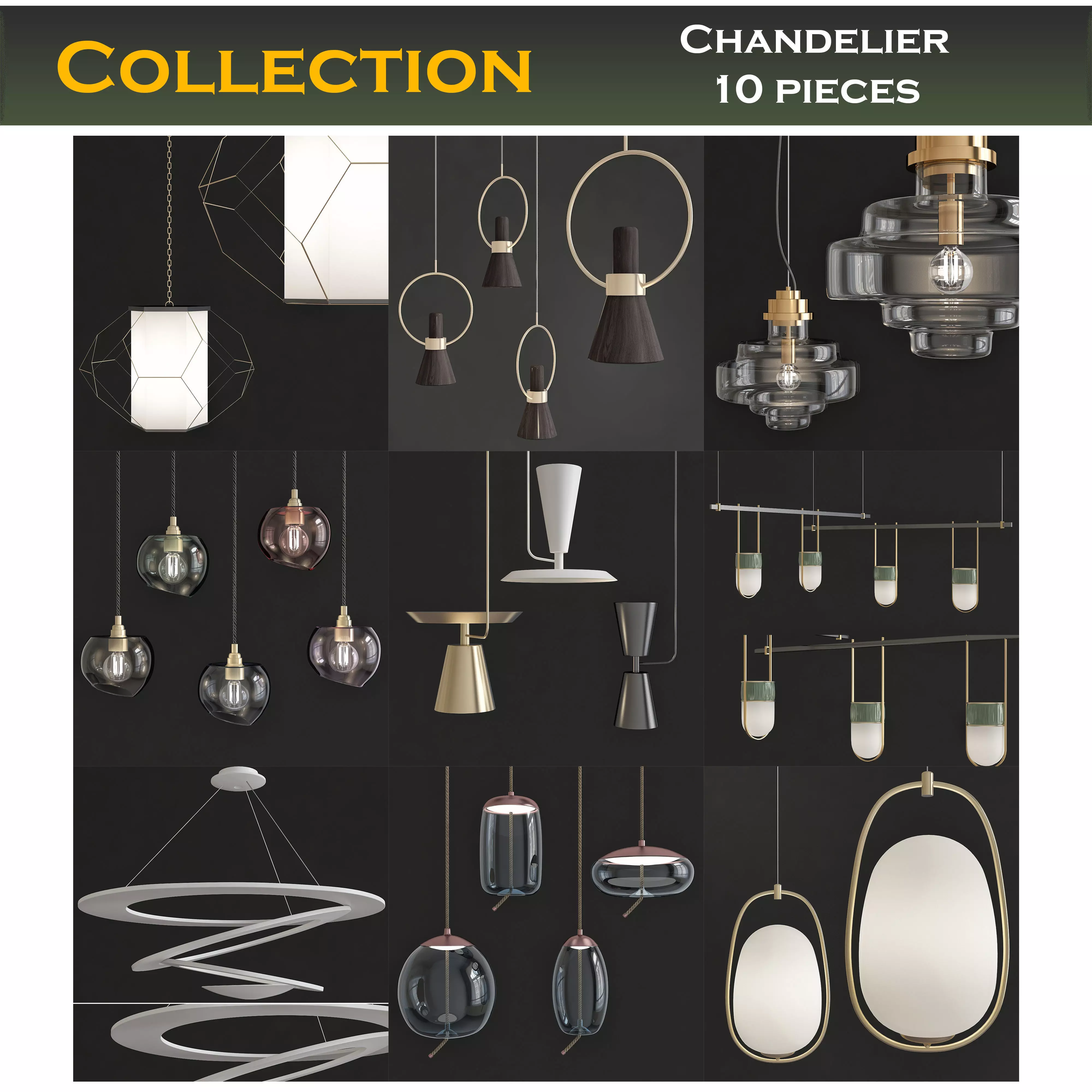 Chandeliers 3d models Collection 10 models Low-poly 3D model_0