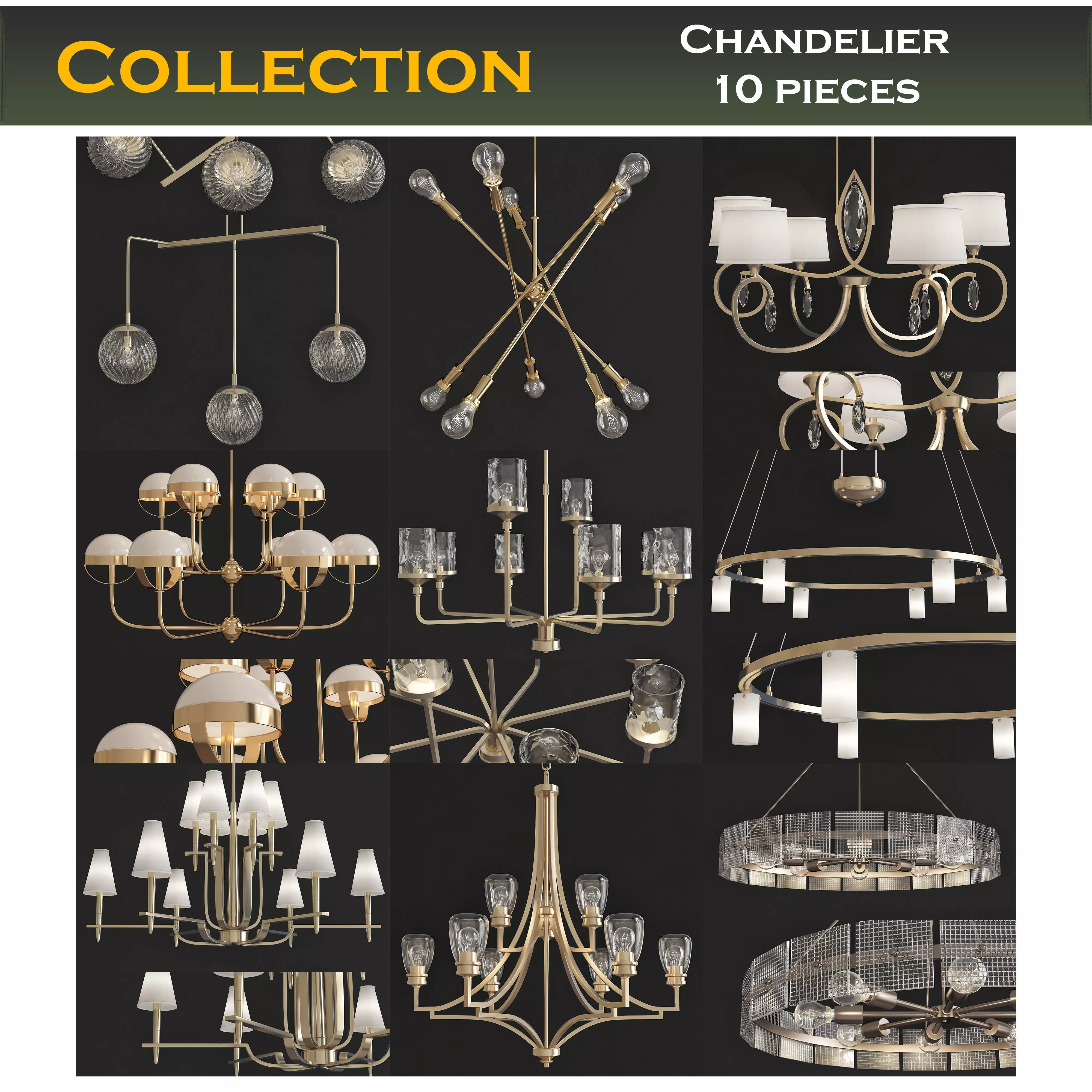 Chandeliers 3d models Collection 10 models Low-poly 3D model_0