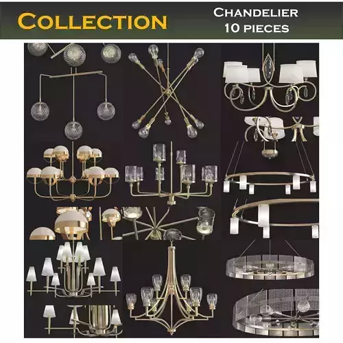 Chandeliers 3d models Collection 10 models Low-poly 3D model