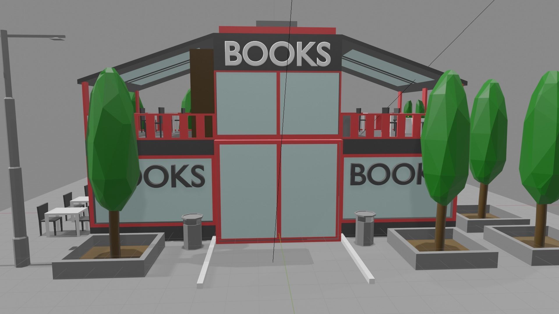 Bookstore building and decorations Free low-poly 3D model_8
