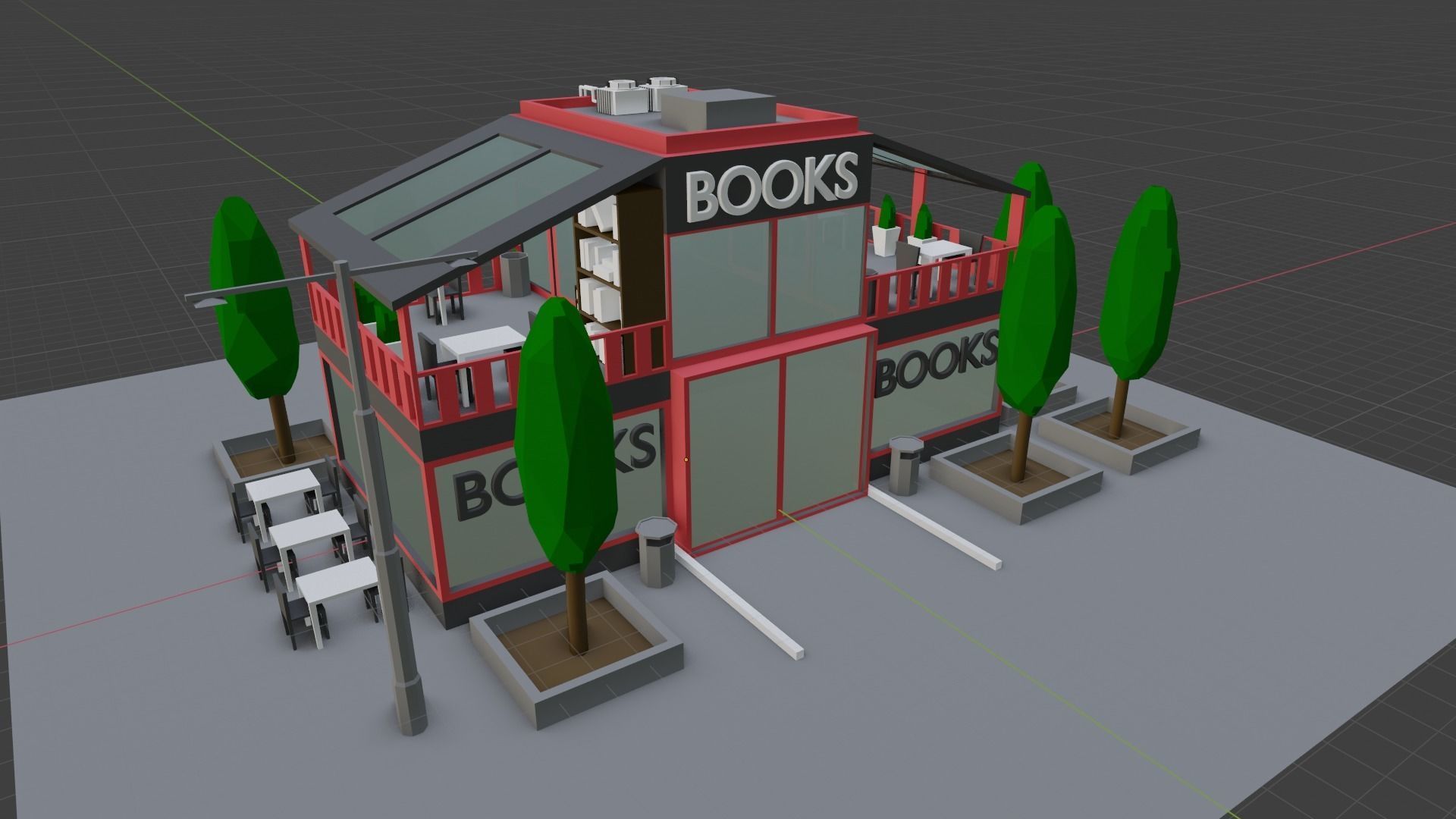 Bookstore building and decorations Free low-poly 3D model_10