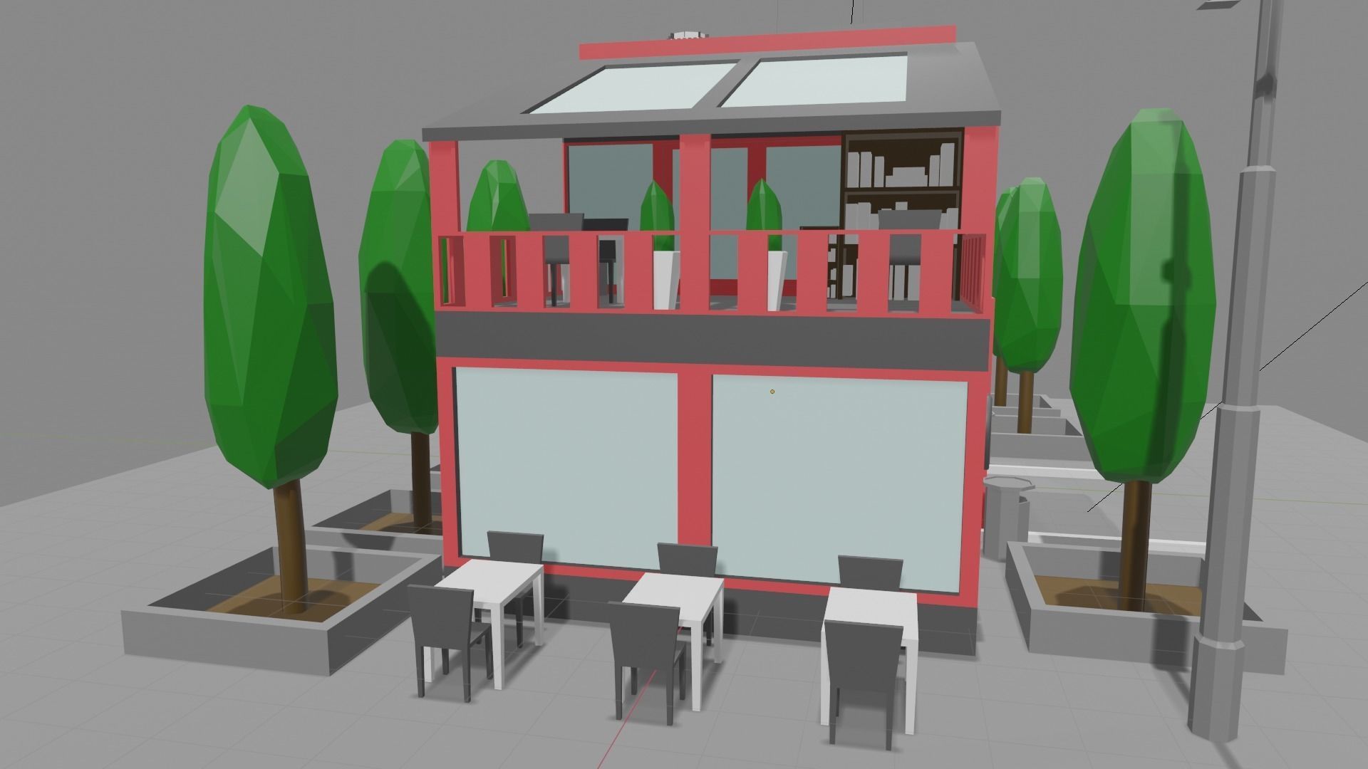 Bookstore building and decorations Free low-poly 3D model_2