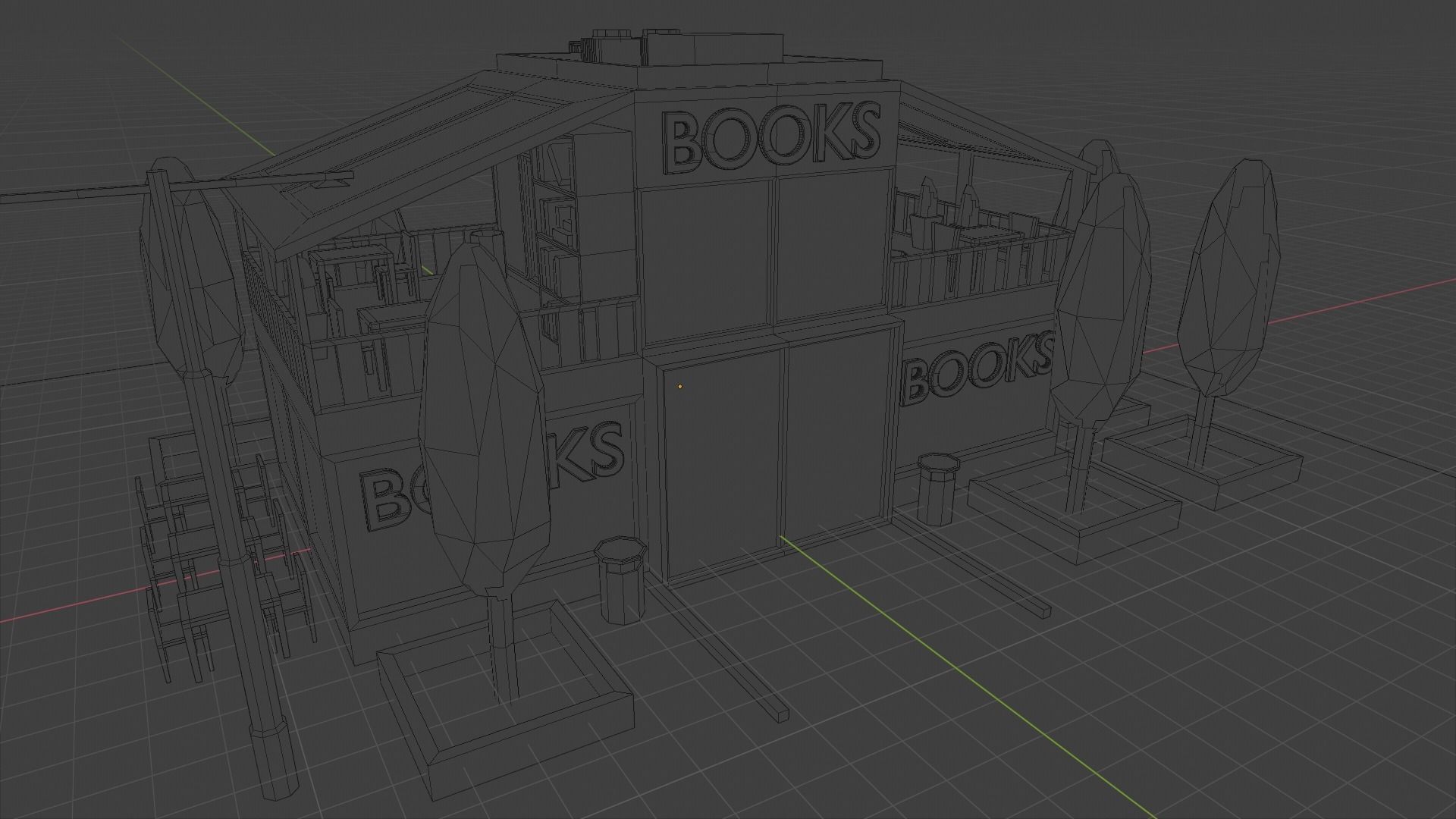 Bookstore building and decorations Free low-poly 3D model_11