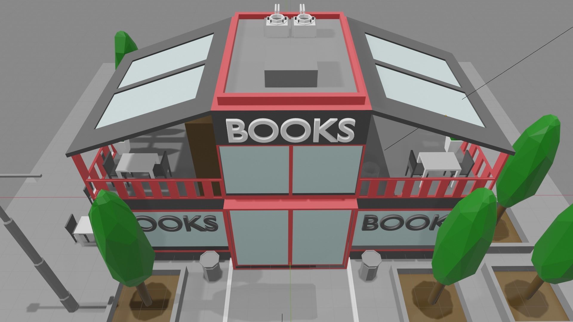 Bookstore building and decorations Free low-poly 3D model_9