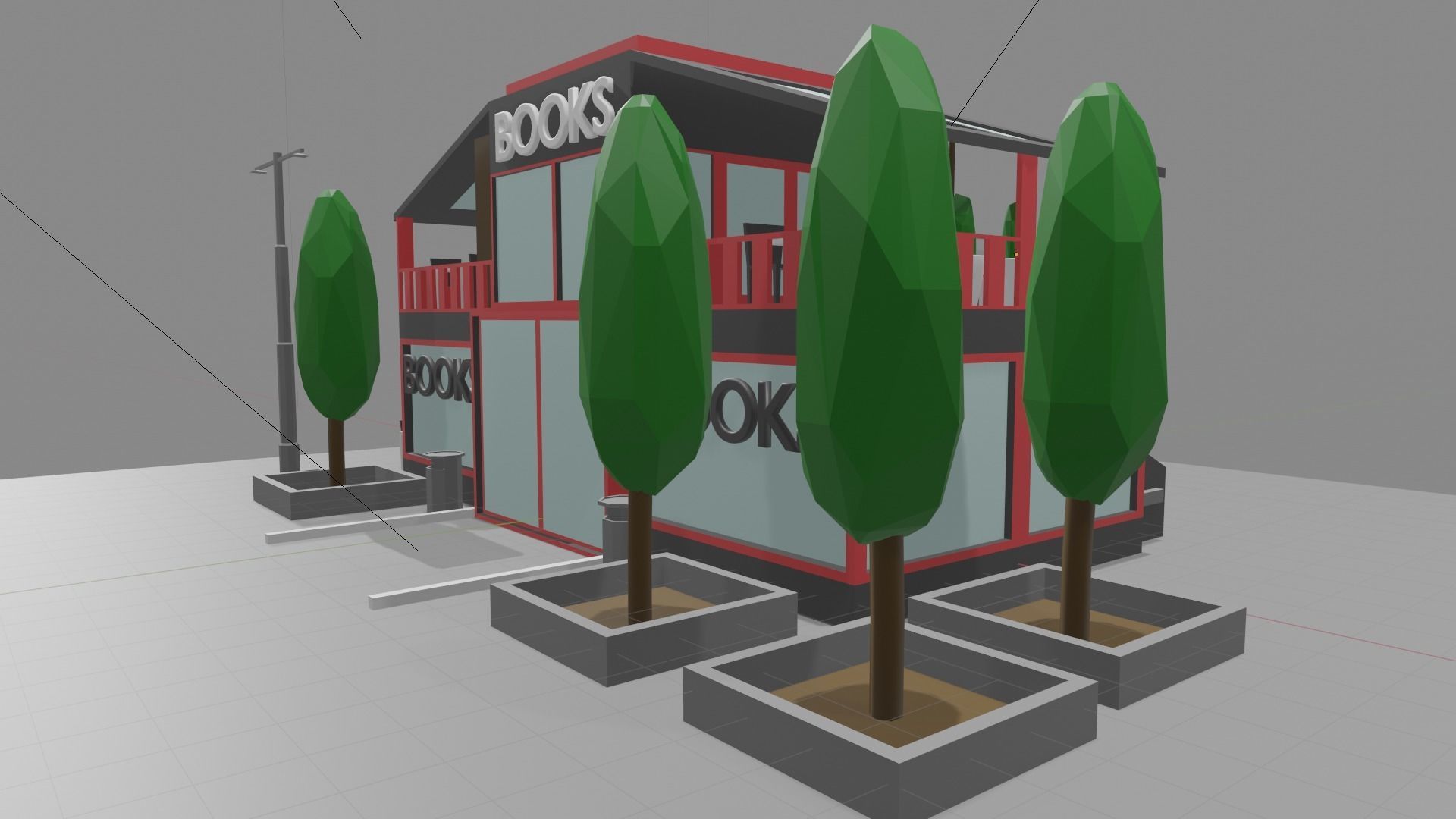 Bookstore building and decorations Free low-poly 3D model_7