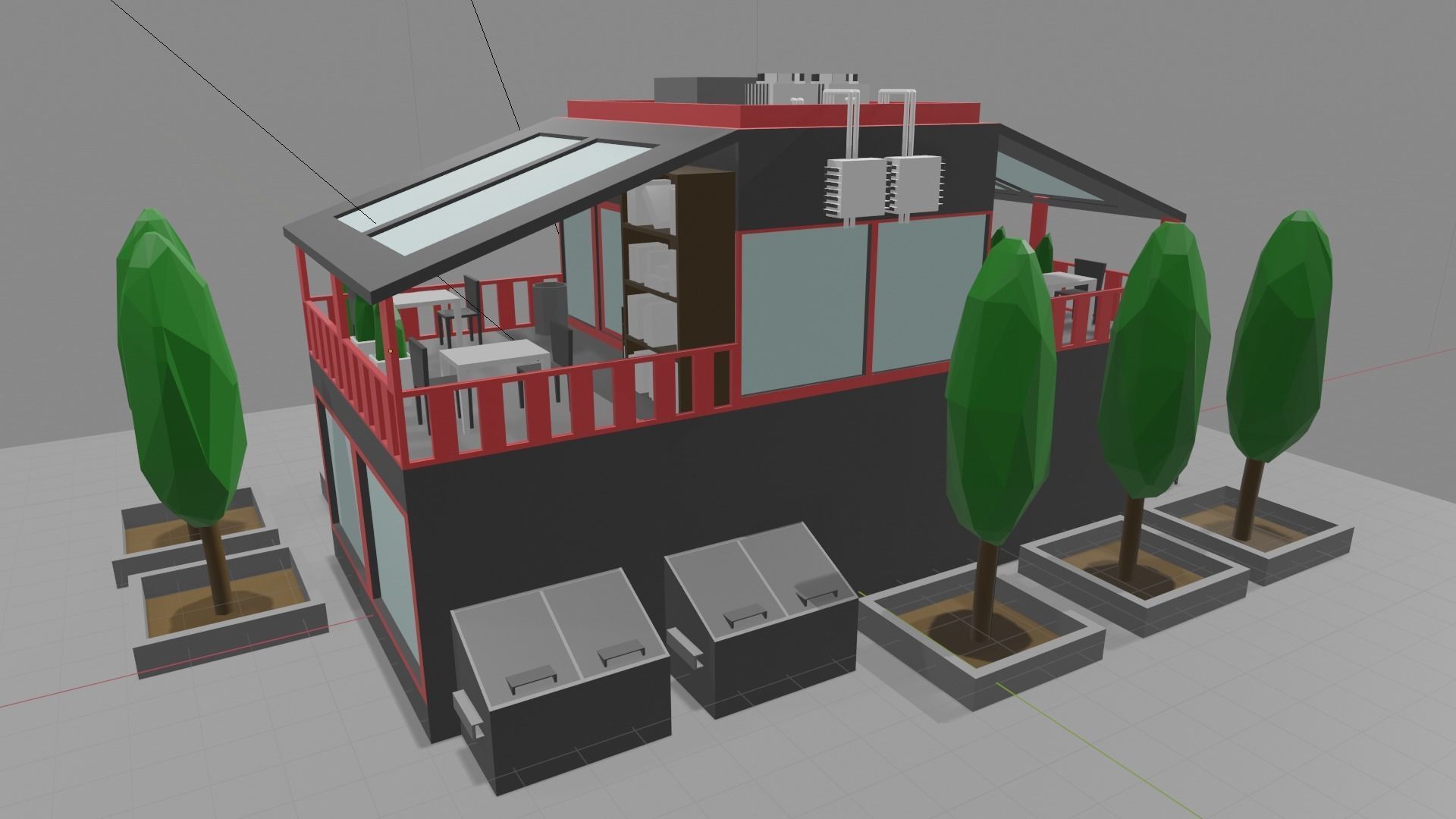 Bookstore building and decorations Free low-poly 3D model_6