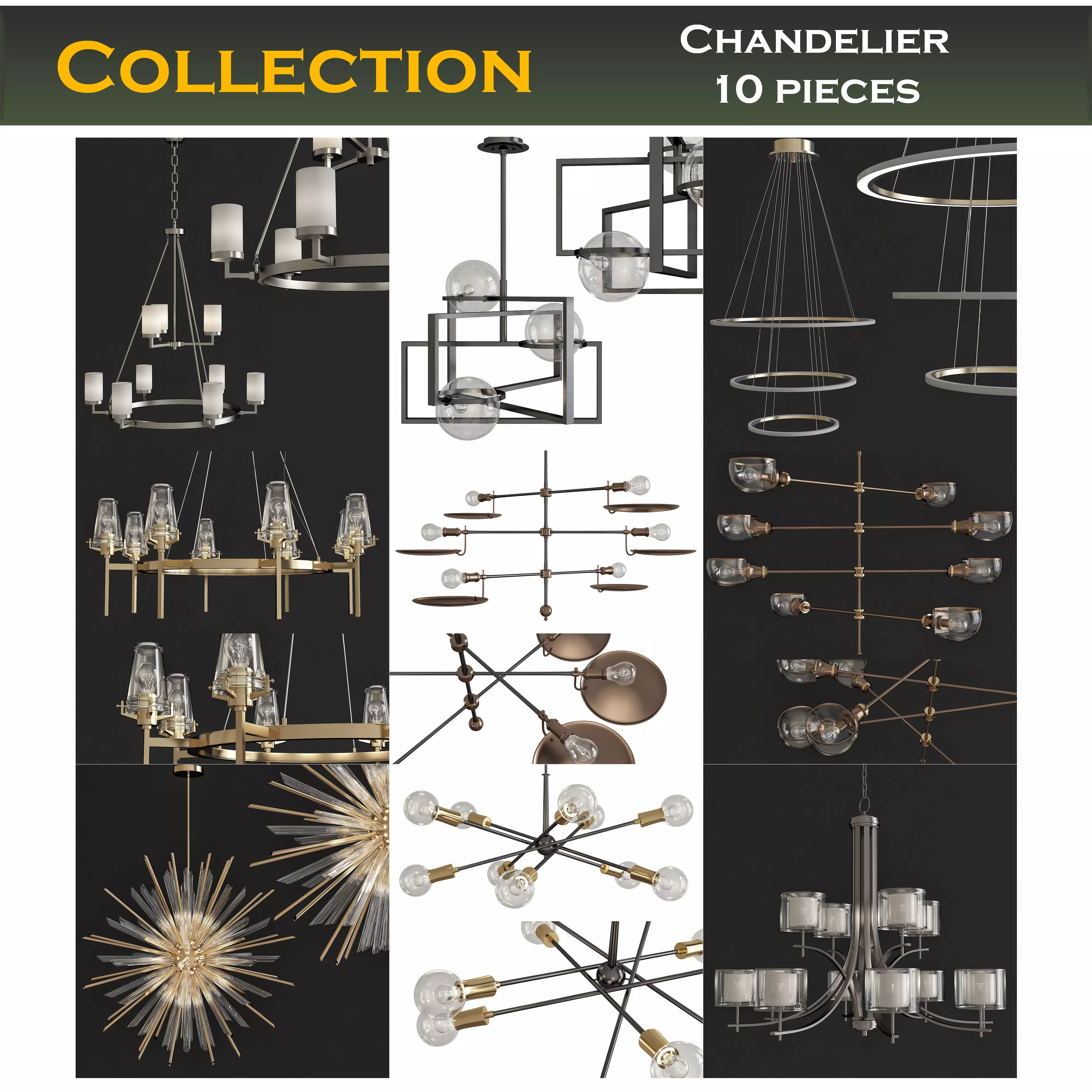 Chandeliers 3d models Collection 10 models Low-poly 3D model_0