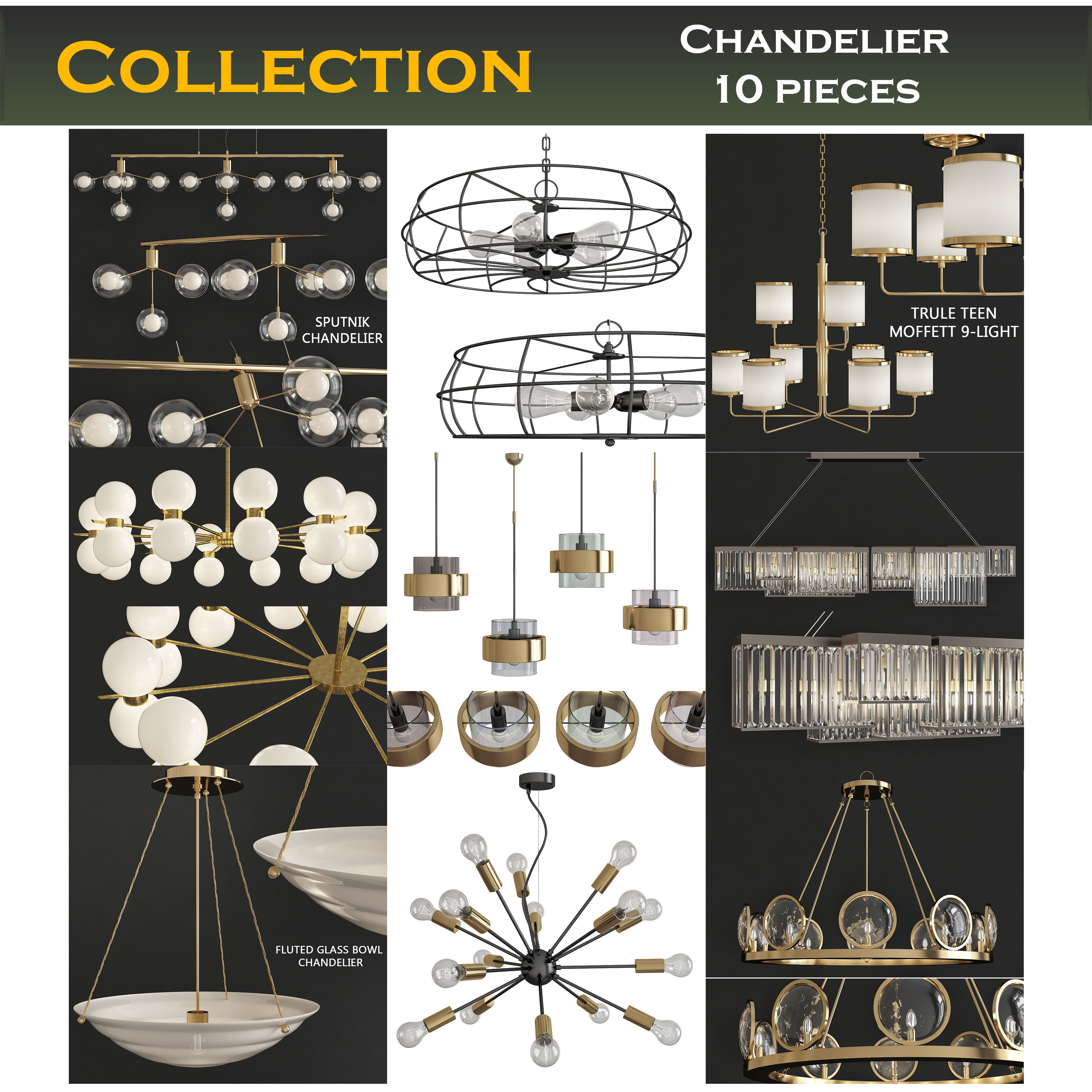 Chandeliers 3d models mega pack 100 models 3D Model Collection_5