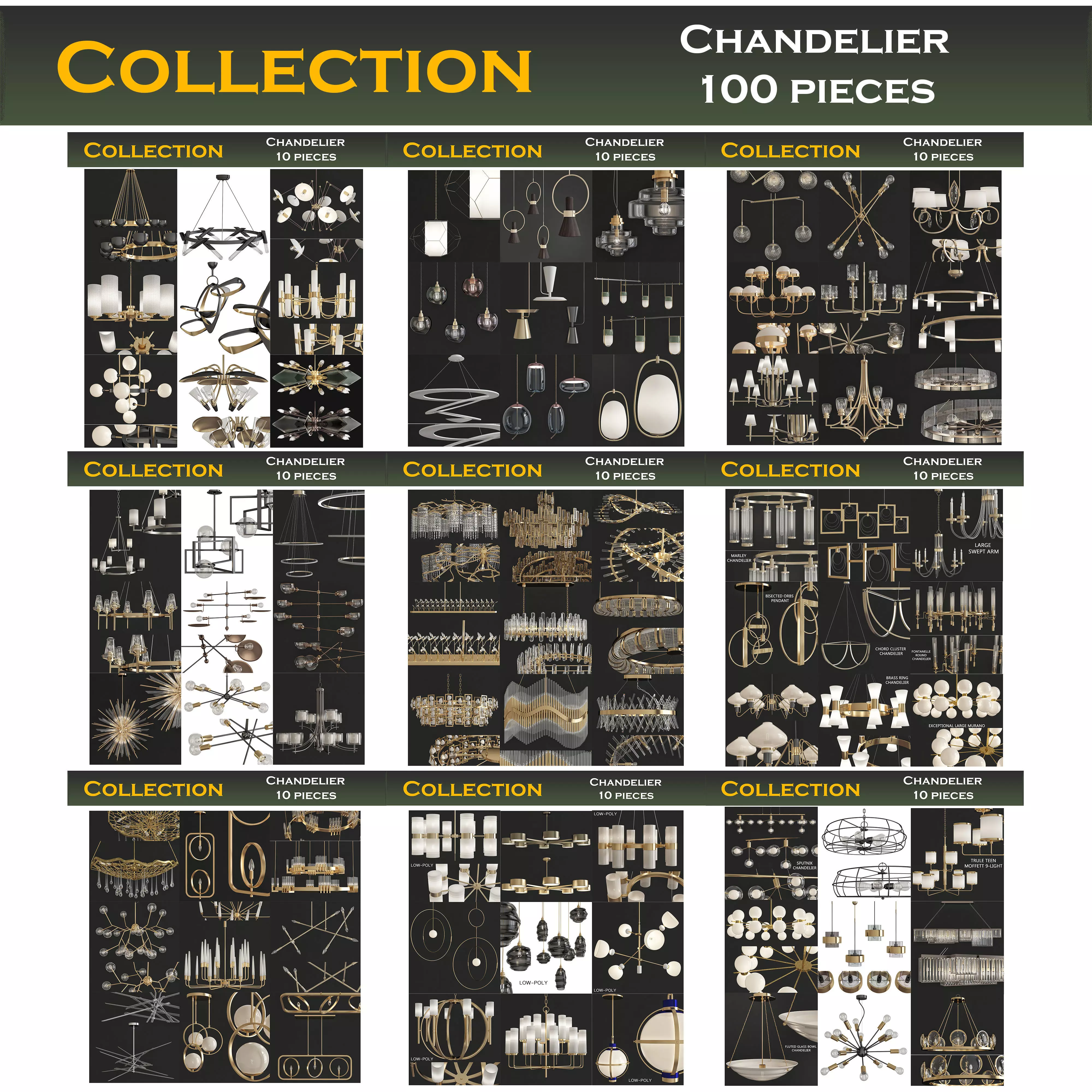 Chandeliers 3d models mega pack 100 models 3D Model Collection_0