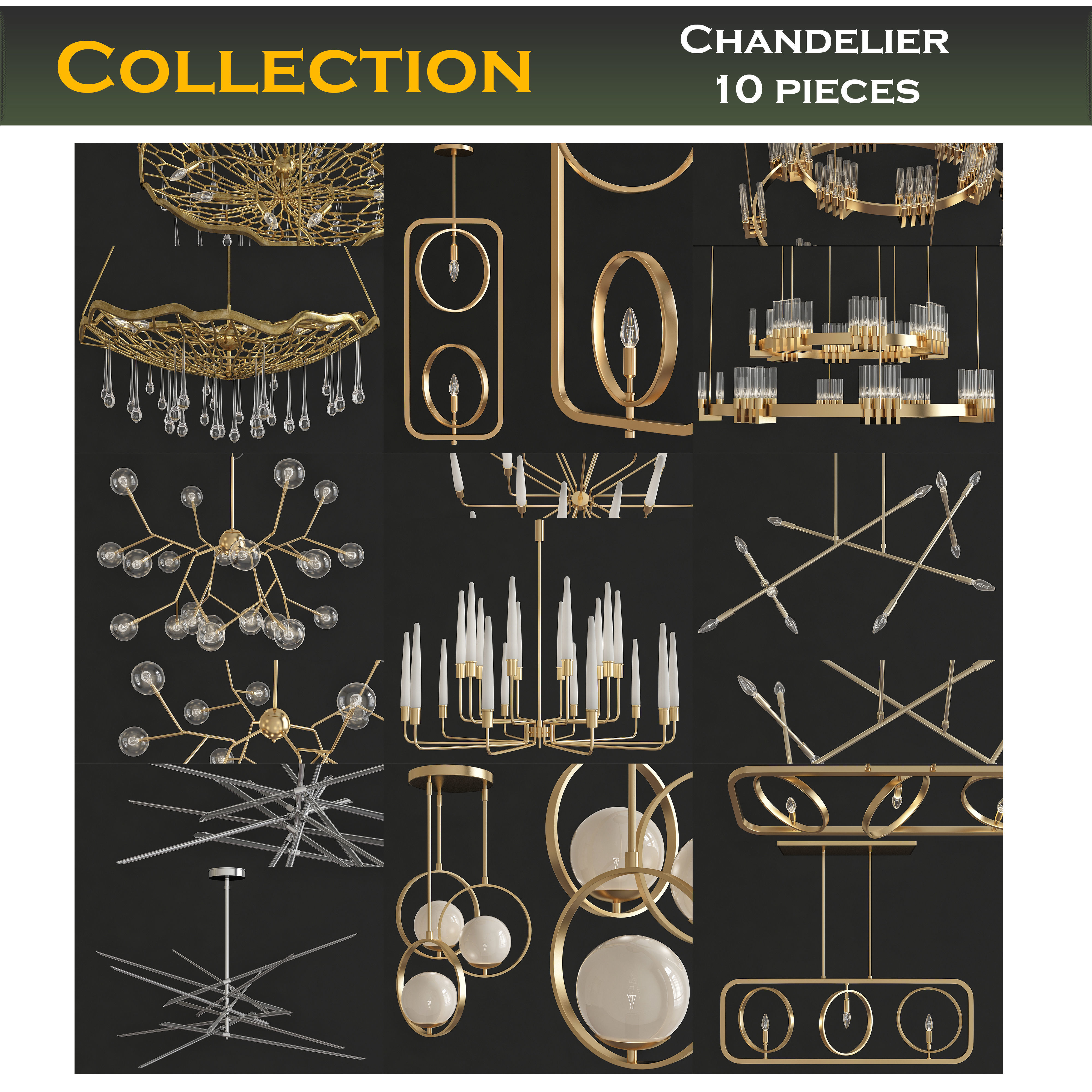 Chandeliers 3d models mega pack 100 models 3D Model Collection_1