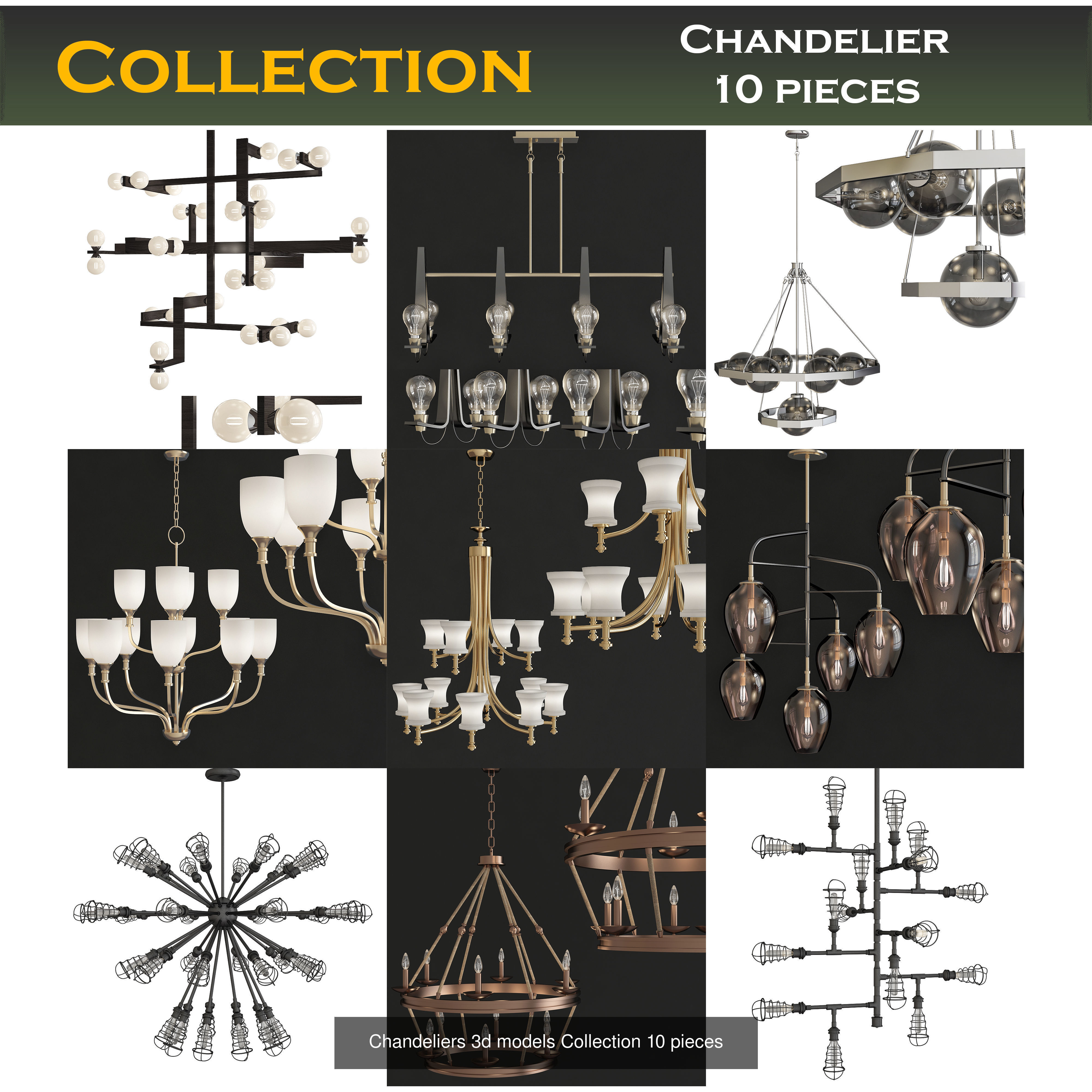 Chandeliers 3d models mega pack 100 models 3D Model Collection_10
