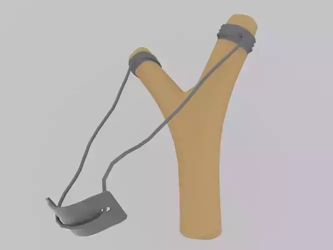 Slingshot wooden stick with rope Low-poly 3D model