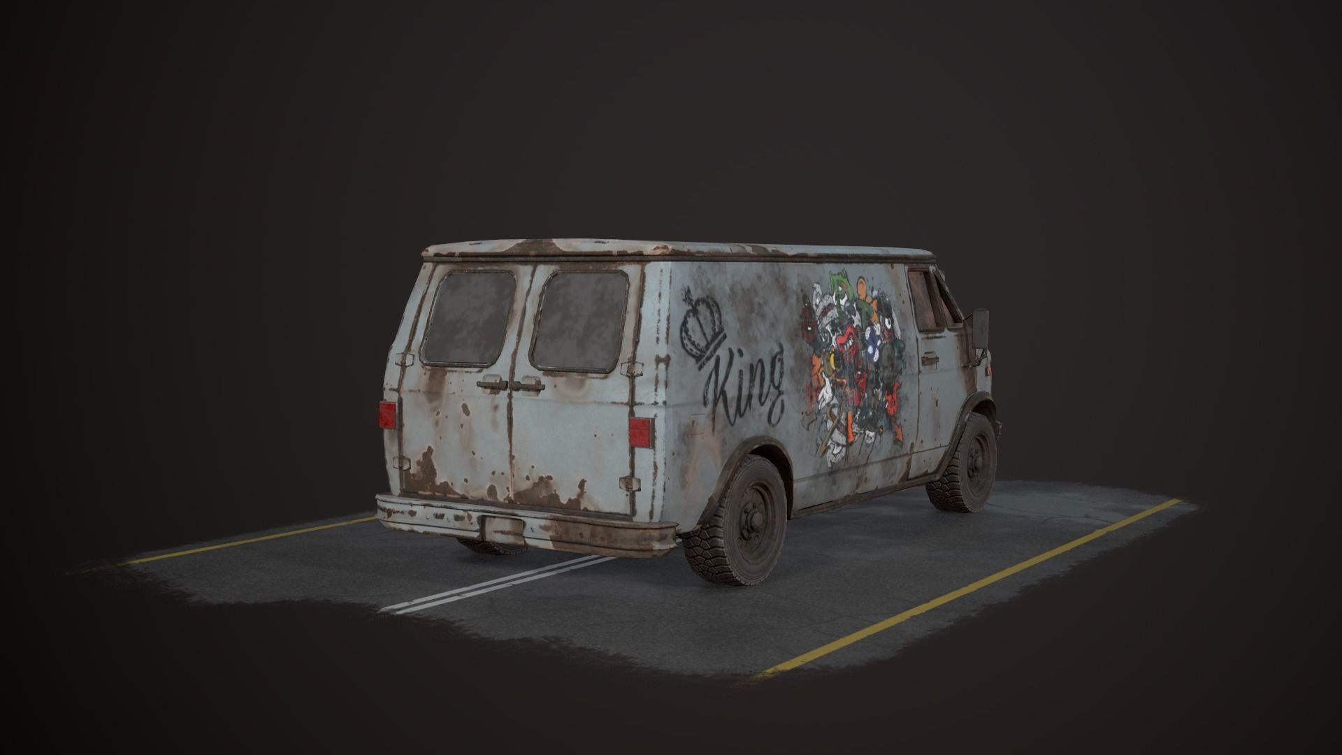OLD VAN PBR LowPoly Low-poly 3D model_4