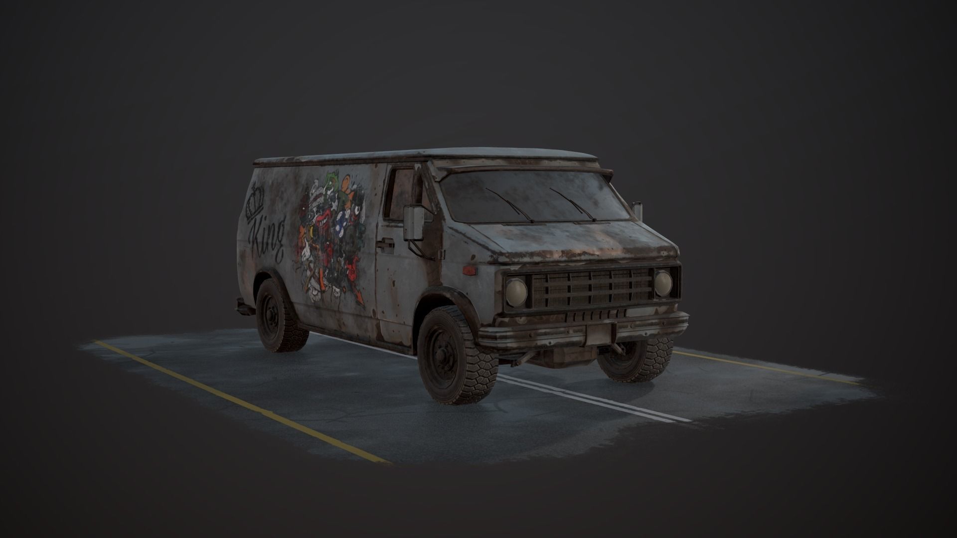 OLD VAN PBR LowPoly Low-poly 3D model_9
