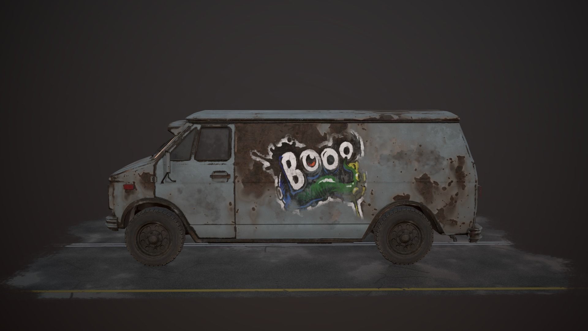 OLD VAN PBR LowPoly Low-poly 3D model_7