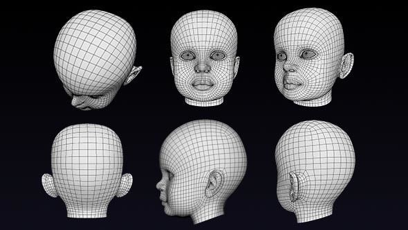 Baby head low poly Low-poly 3D model_5