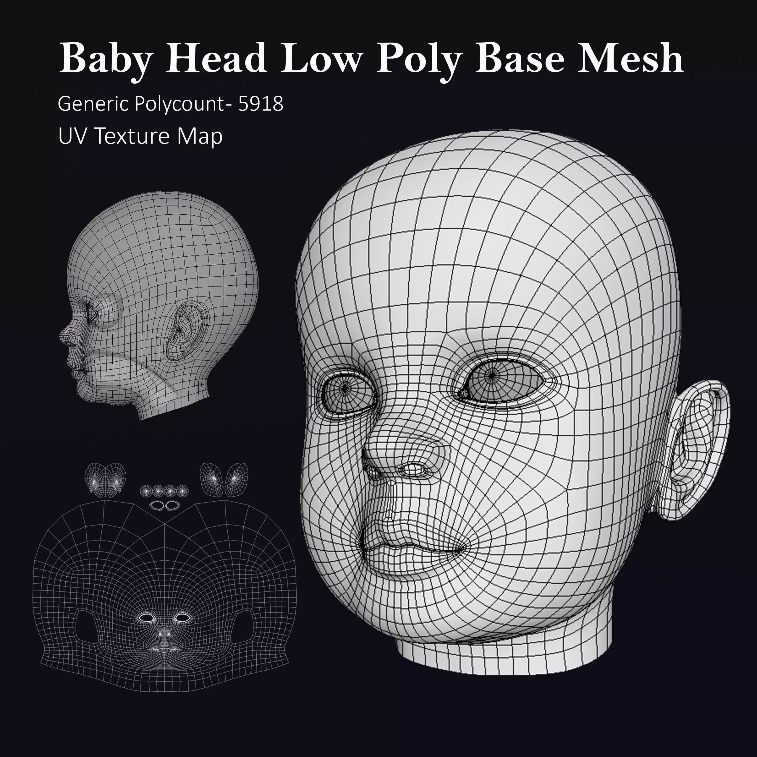 Baby head low poly Low-poly 3D model_0