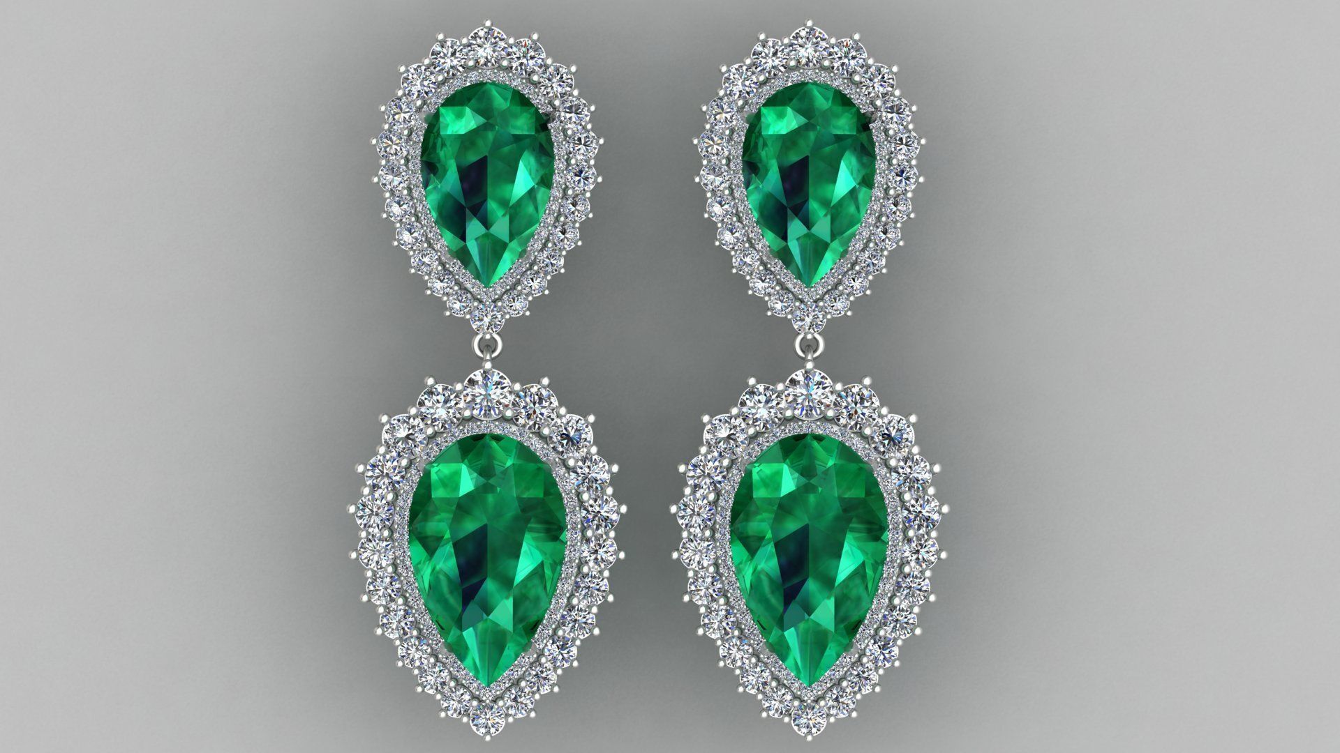 Emerald Pear Shape Playing Diamond Gold Earring 3D print model_9