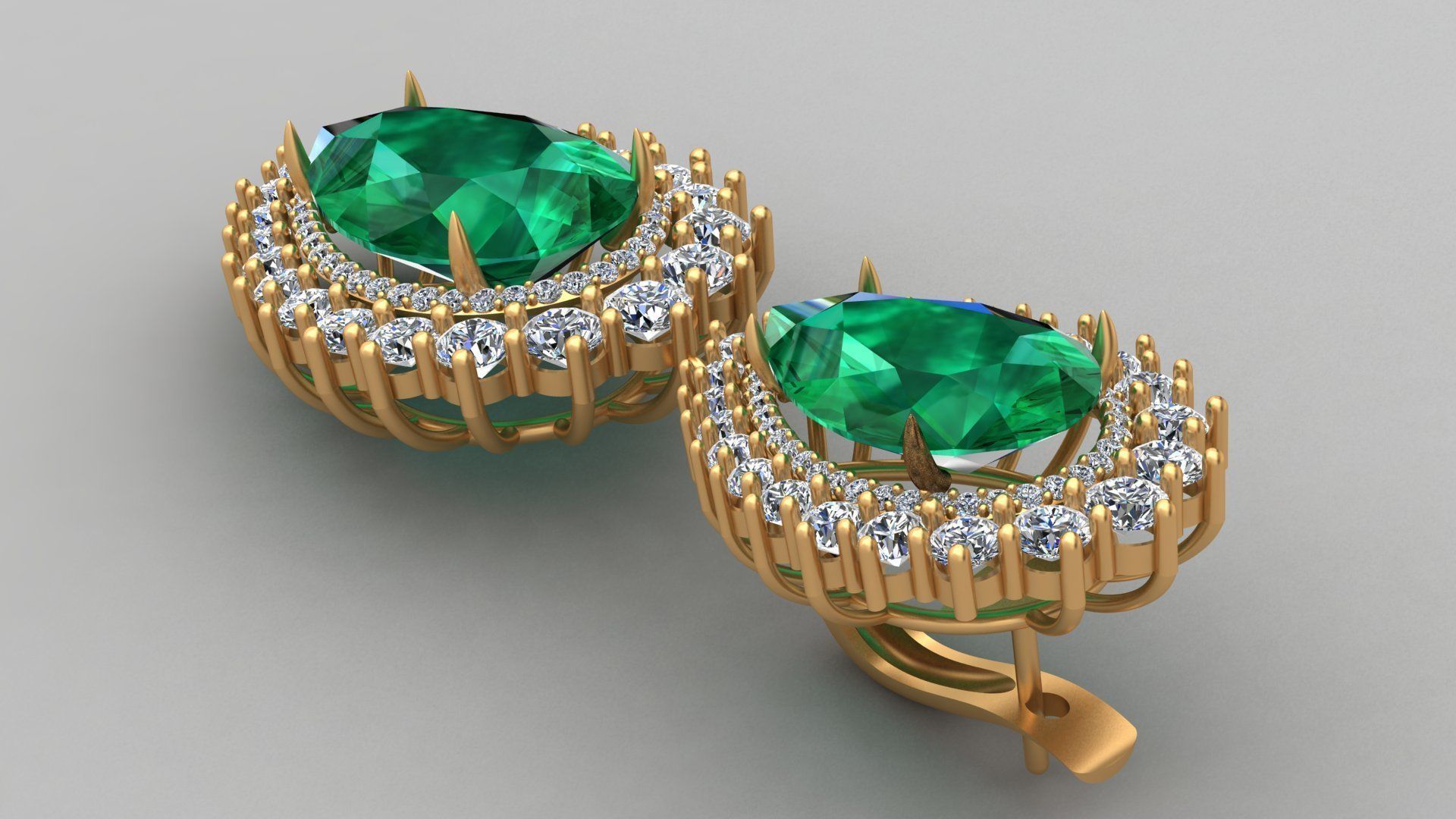 Emerald Pear Shape Playing Diamond Gold Earring 3D print model_3