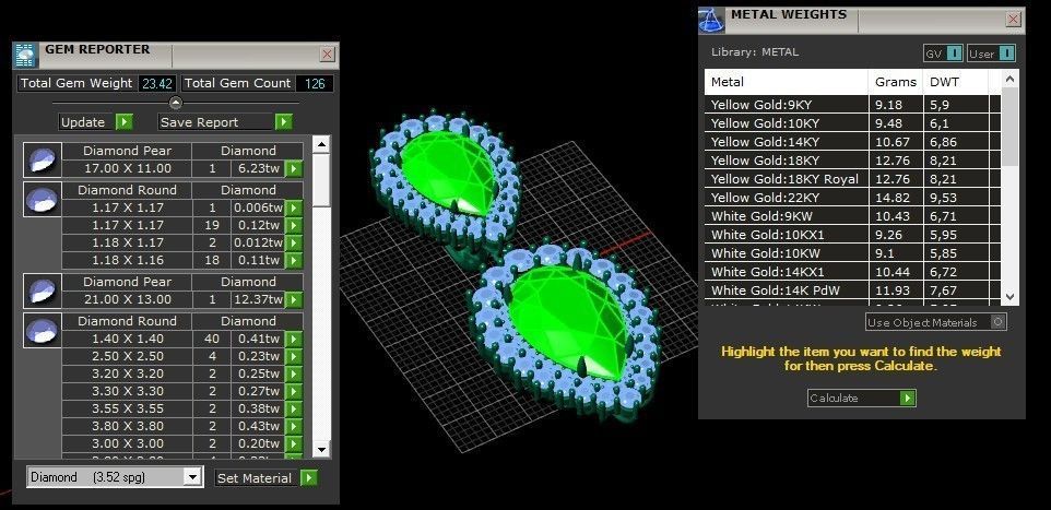 Emerald Pear Shape Playing Diamond Gold Earring 3D print model_17