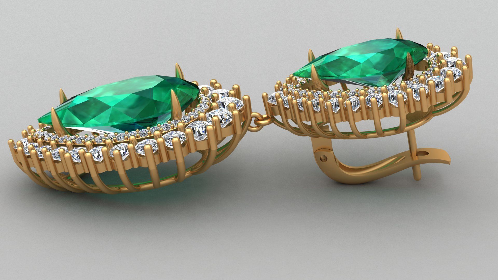 Emerald Pear Shape Playing Diamond Gold Earring 3D print model_5