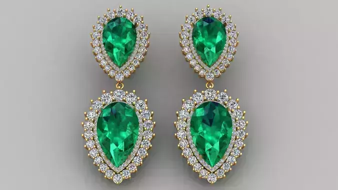 Emerald Pear Shape Playing Diamond Gold Earring