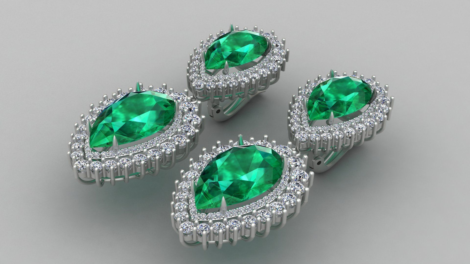 Emerald Pear Shape Playing Diamond Gold Earring 3D print model_10