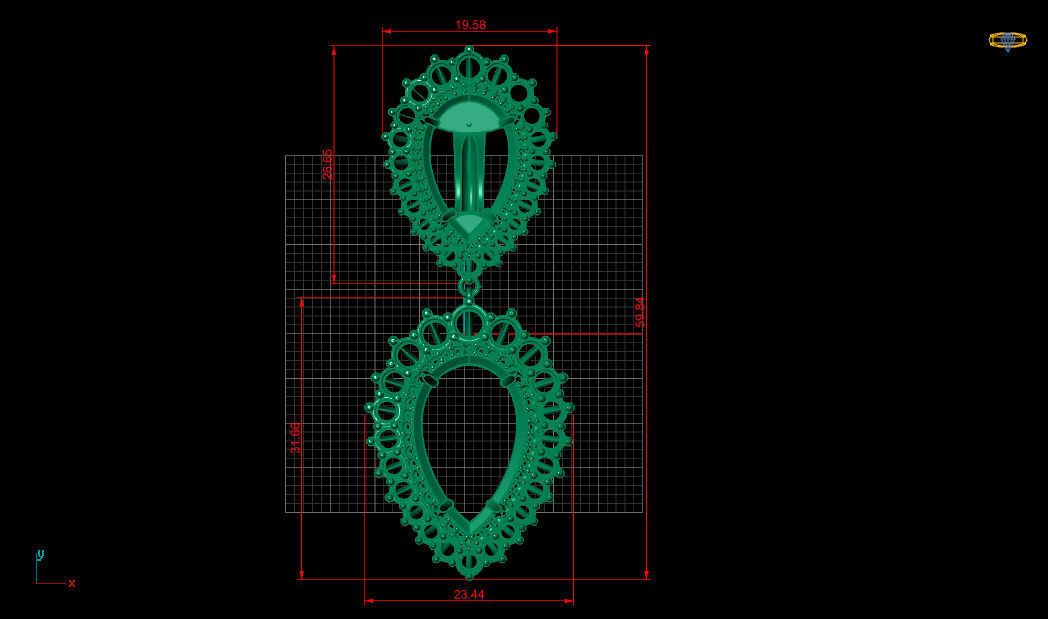 Emerald Pear Shape Playing Diamond Gold Earring 3D print model_13