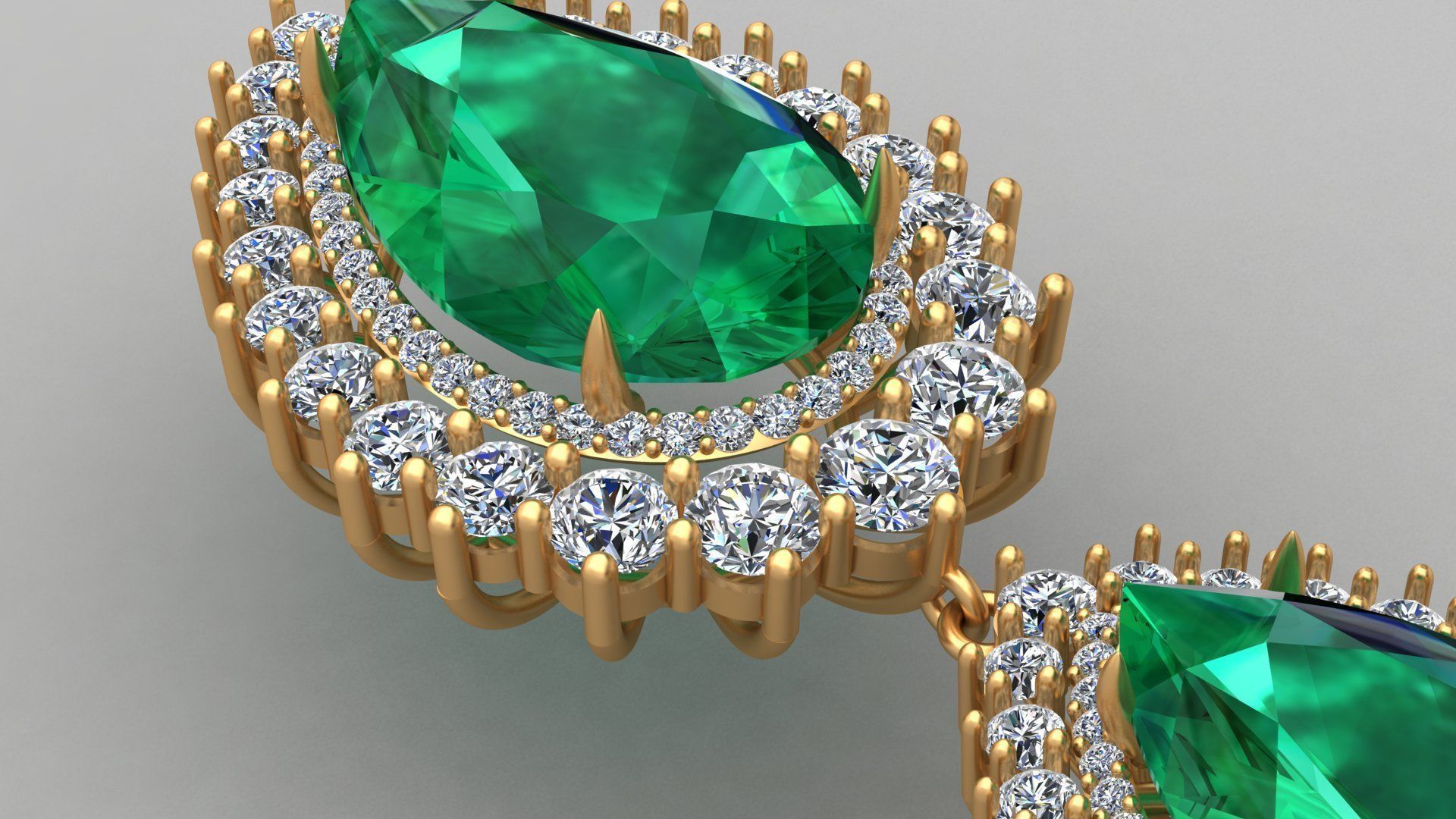 Emerald Pear Shape Playing Diamond Gold Earring 3D print model_8
