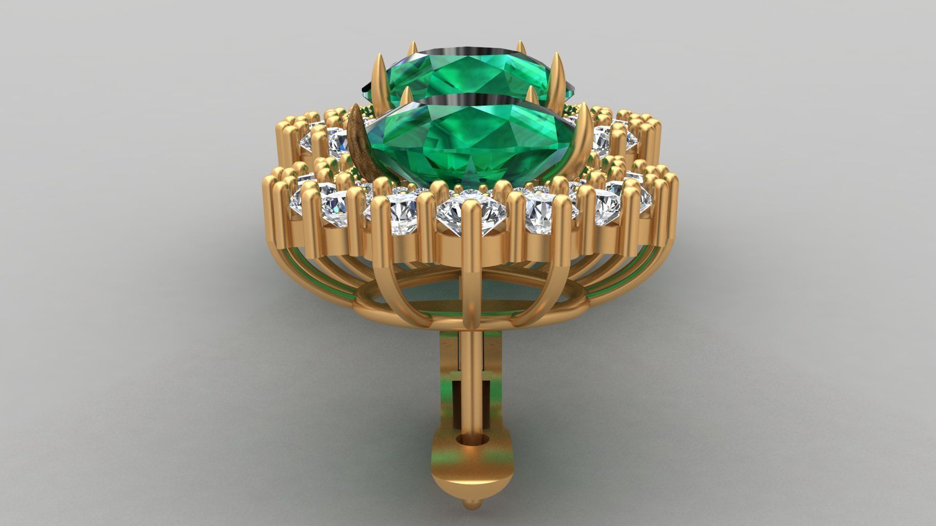 Emerald Pear Shape Playing Diamond Gold Earring 3D print model_4