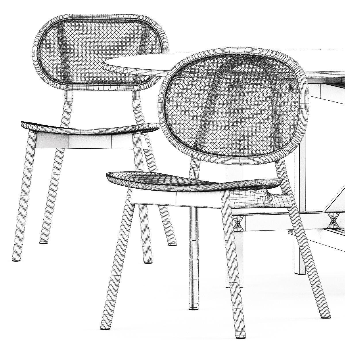 Cane chair-03 and chair-04 and ARCH Table BRACED FRAME by Cane 3D model_4