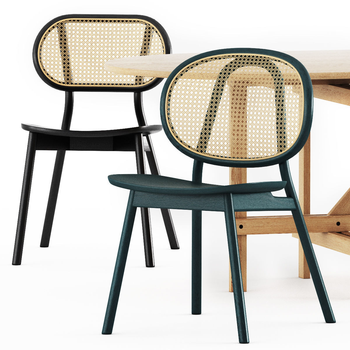 Cane chair-03 and chair-04 and ARCH Table BRACED FRAME by Cane 3D model_2