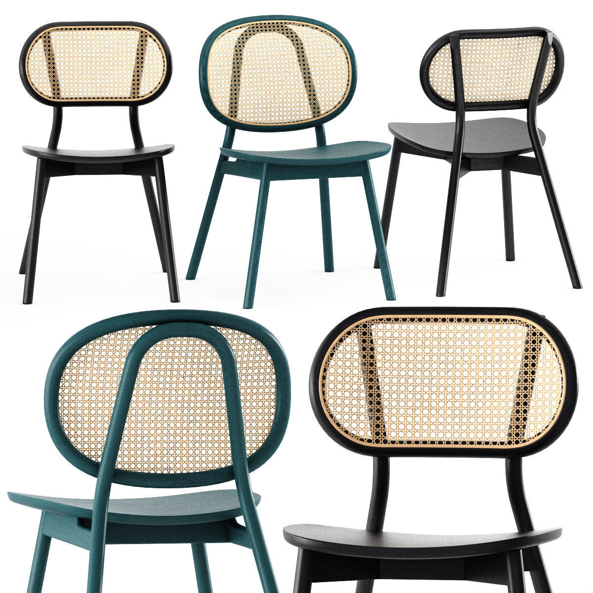 Cane chair-03 and chair-04 and ARCH Table BRACED FRAME by Cane 3D model_1