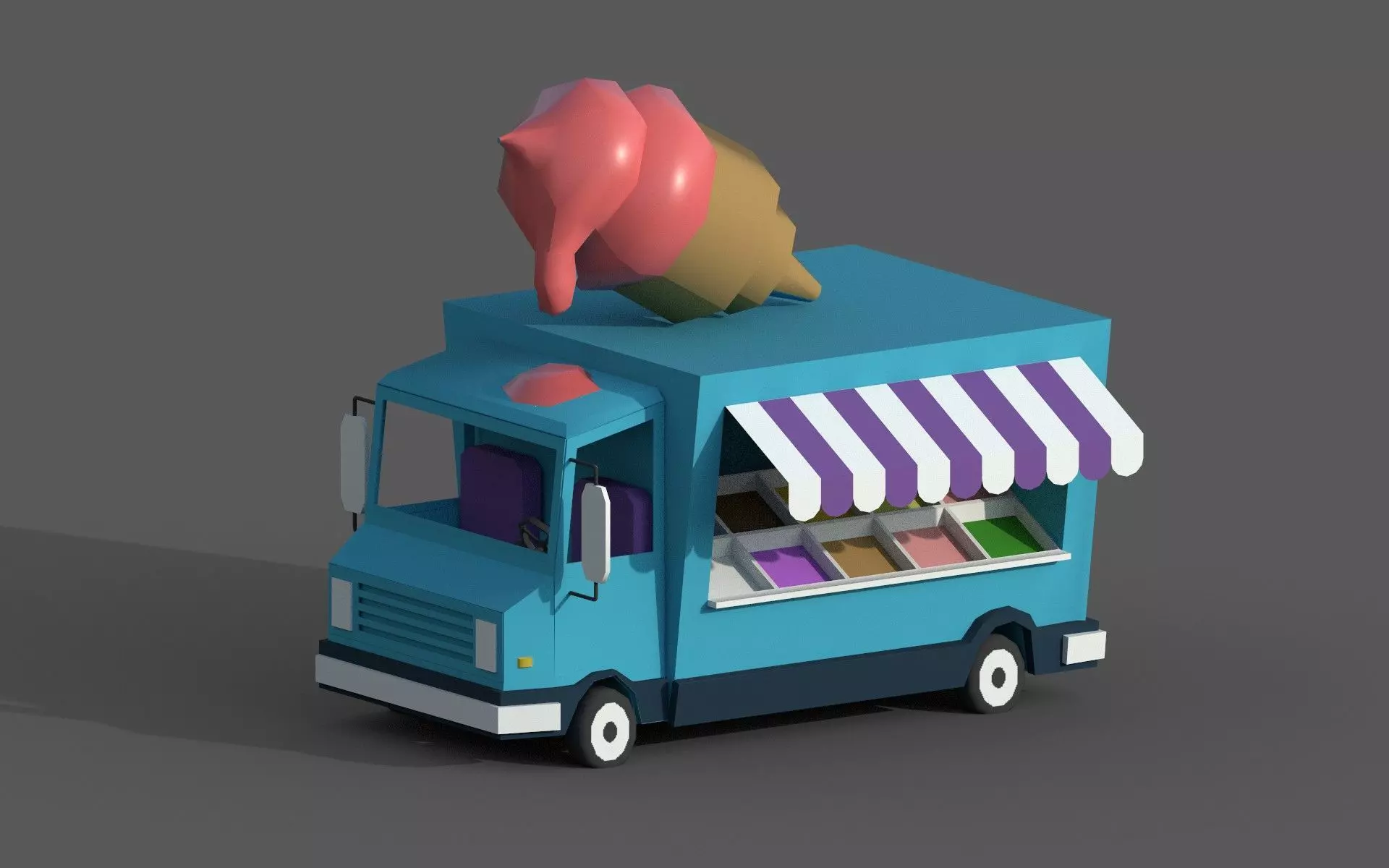 Cartoon Ice Cream Truck Low-poly 3D model_0