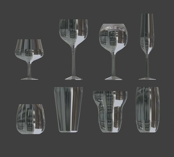 Glass Set - Wine glass and water glass Low-poly 3D model