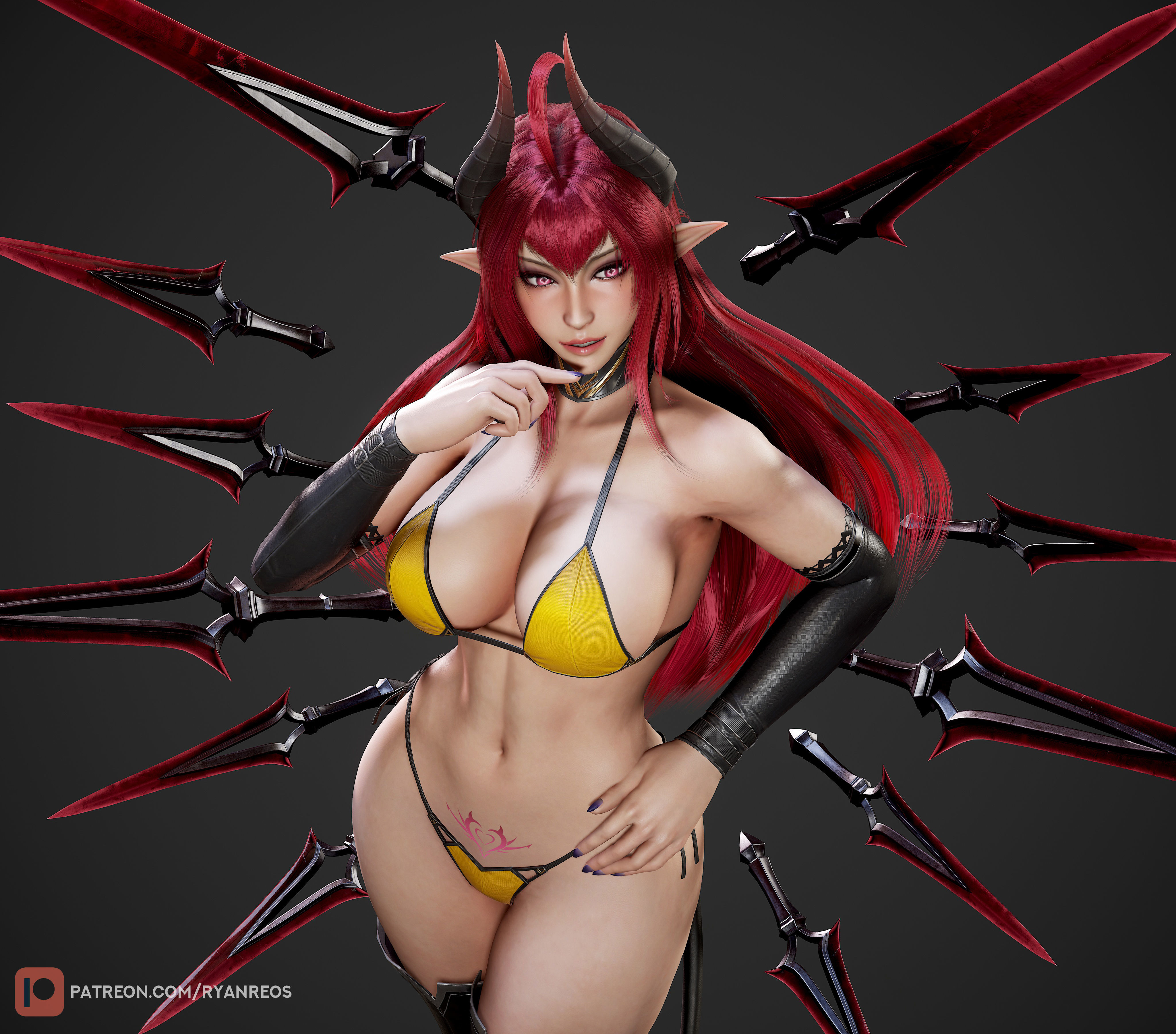 Daemon Girl Deluxe Version - Game Ready Low-poly 3D model_12