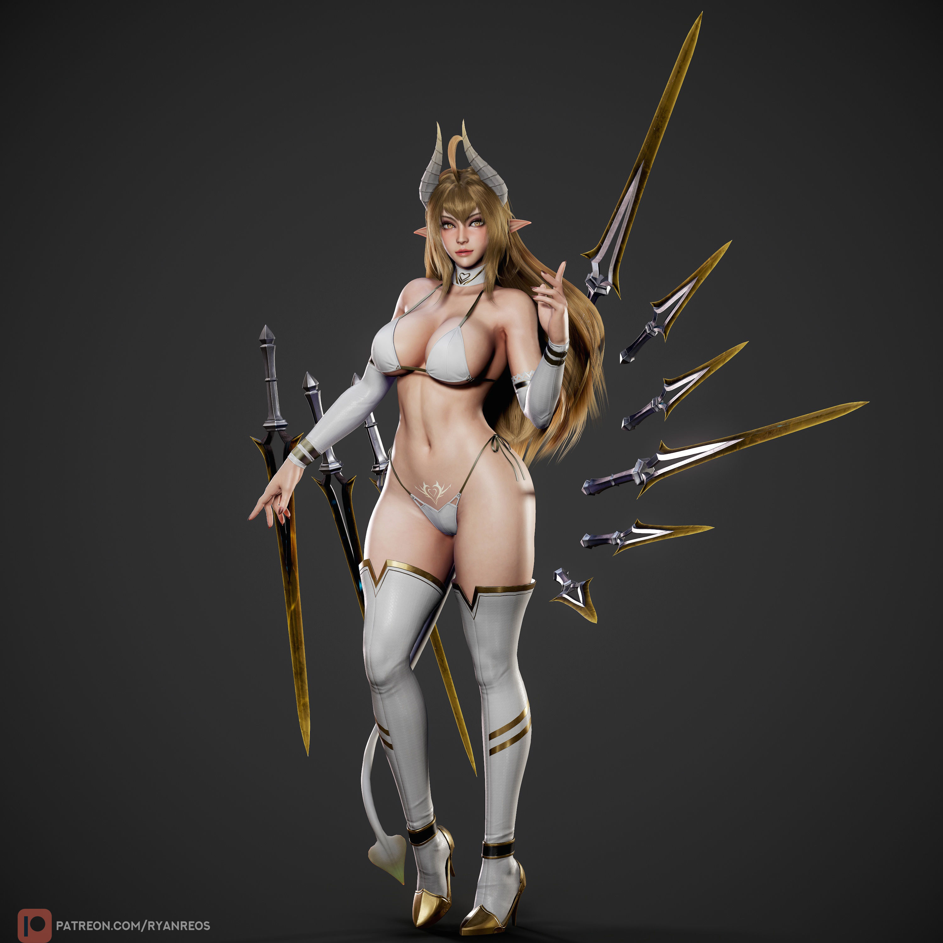 Daemon Girl Deluxe Version - Game Ready Low-poly 3D model_17