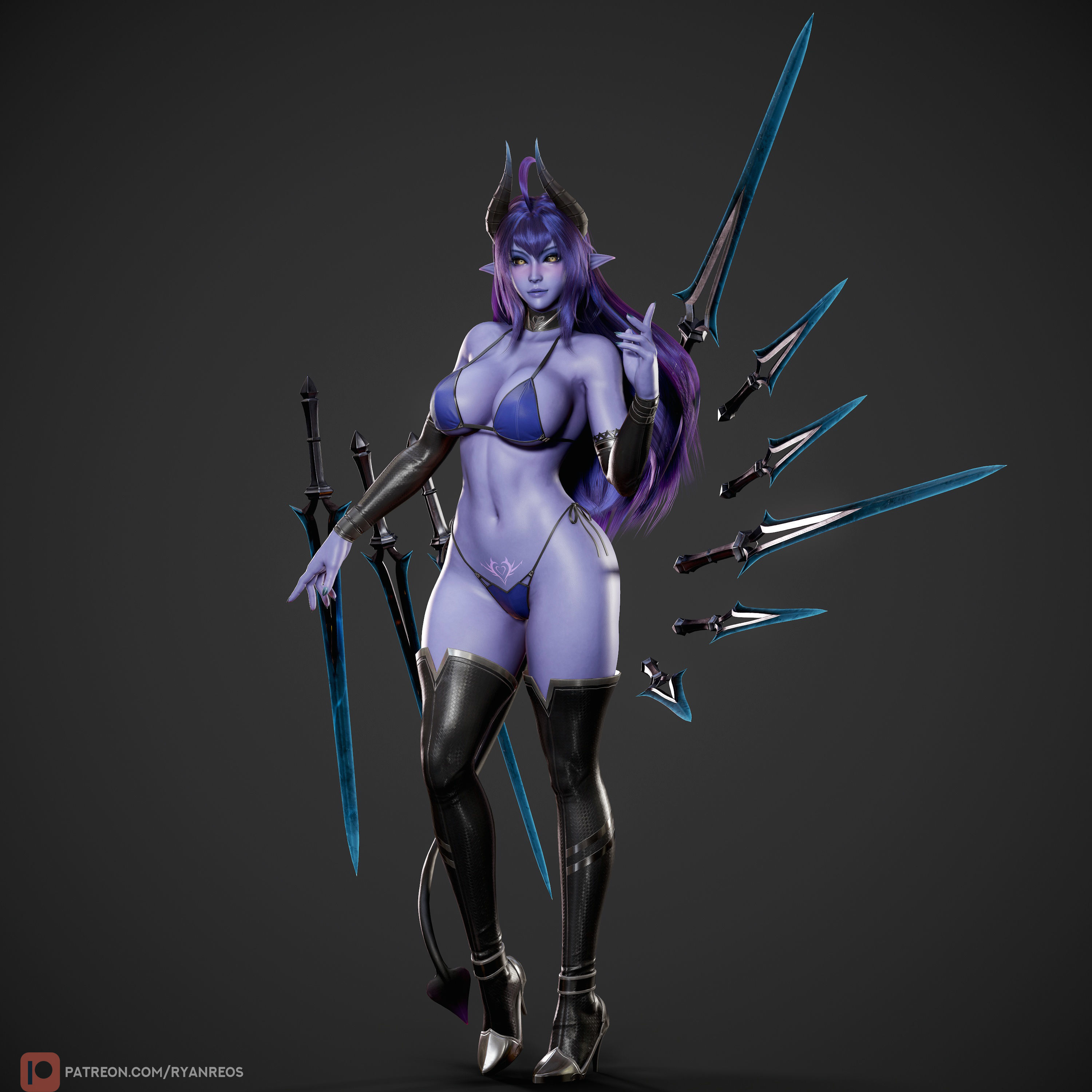 Daemon Girl Deluxe Version - Game Ready Low-poly 3D model_15