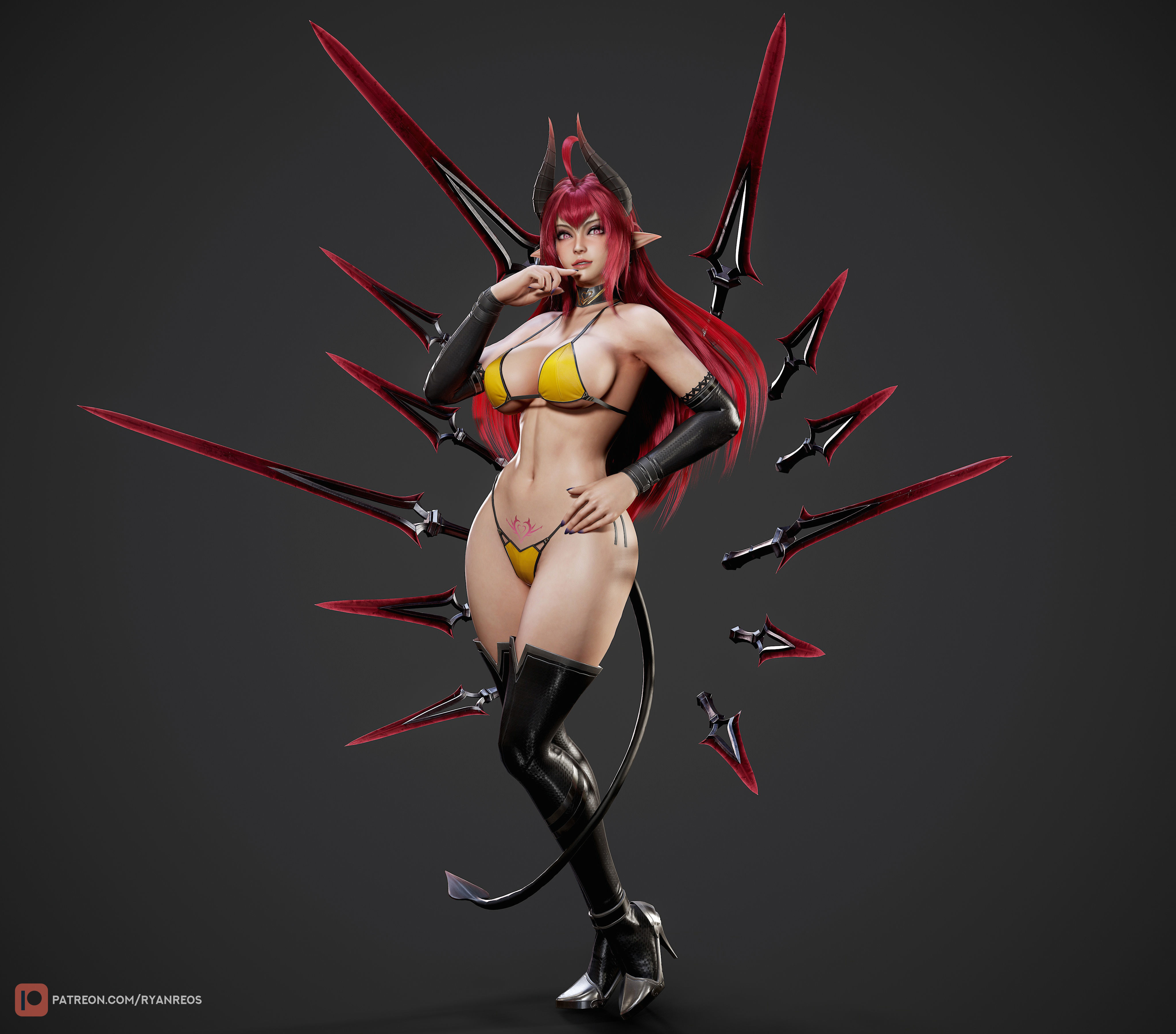 Daemon Girl Deluxe Version - Game Ready Low-poly 3D model_9