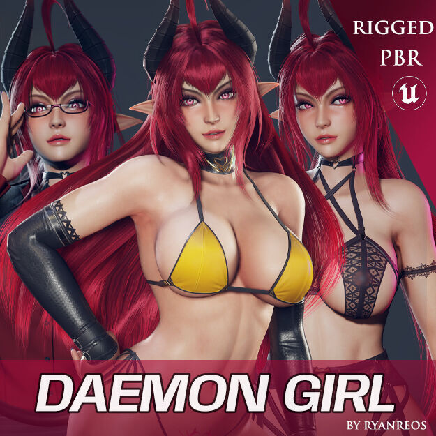 Daemon Girl Deluxe Version - Game Ready Low-poly 3D model_0