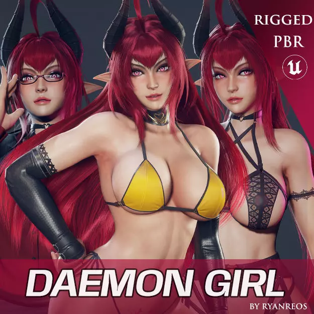 Daemon Girl Deluxe Version - Game Ready Low-poly 3D model_0
