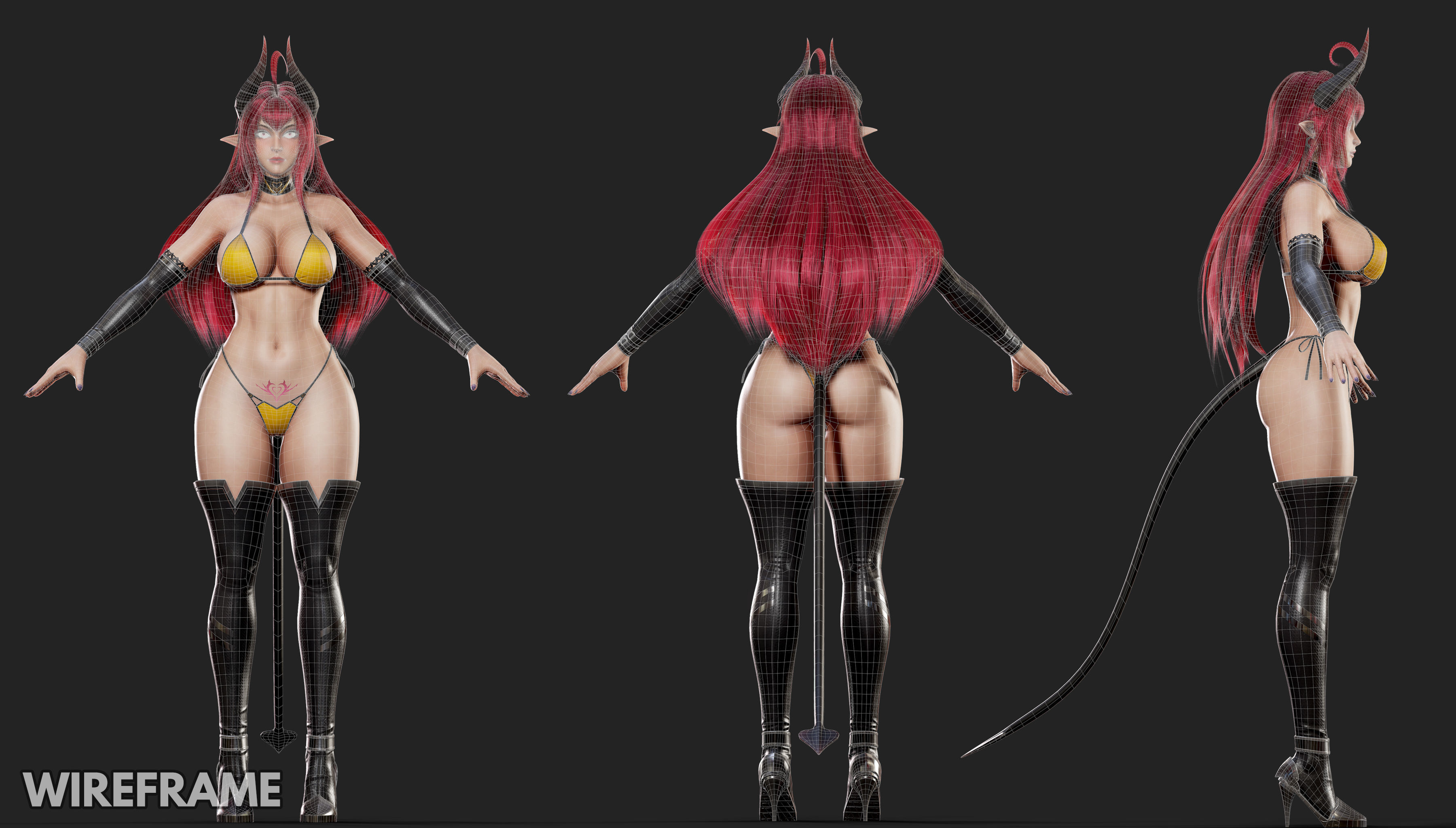 Daemon Girl Deluxe Version - Game Ready Low-poly 3D model_7