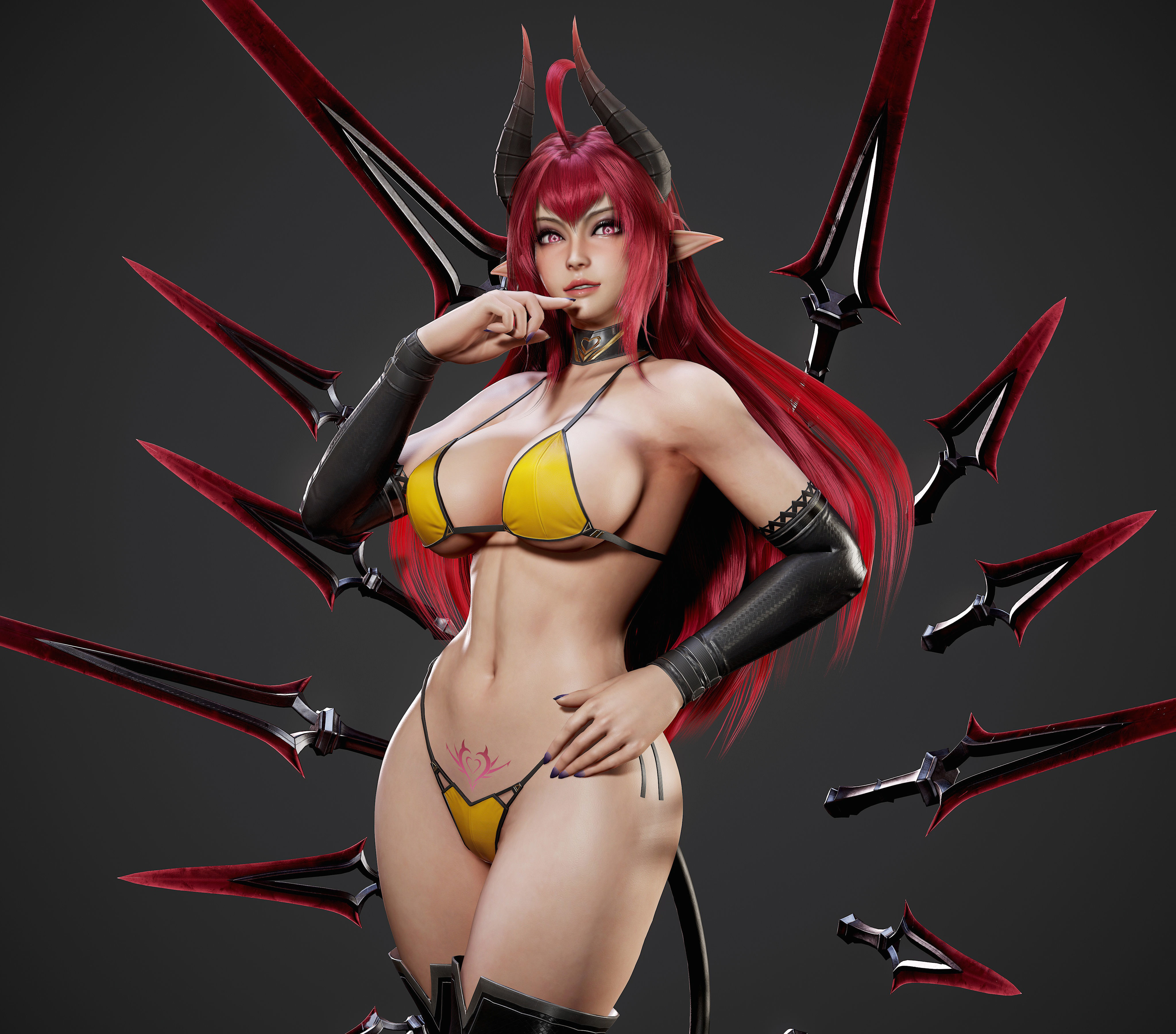 Daemon Girl Deluxe Version - Game Ready Low-poly 3D model_10