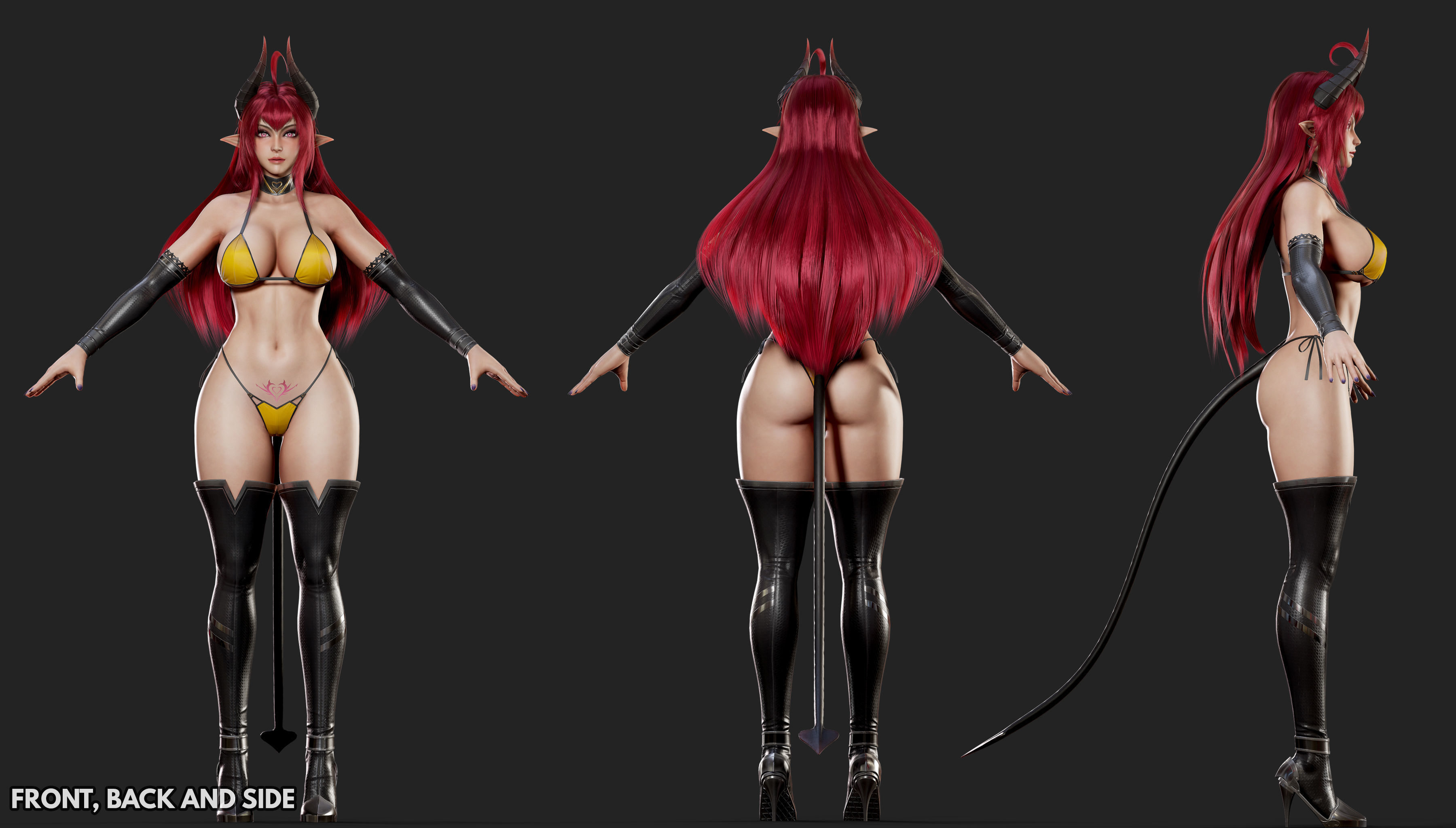 Daemon Girl Deluxe Version - Game Ready Low-poly 3D model_6