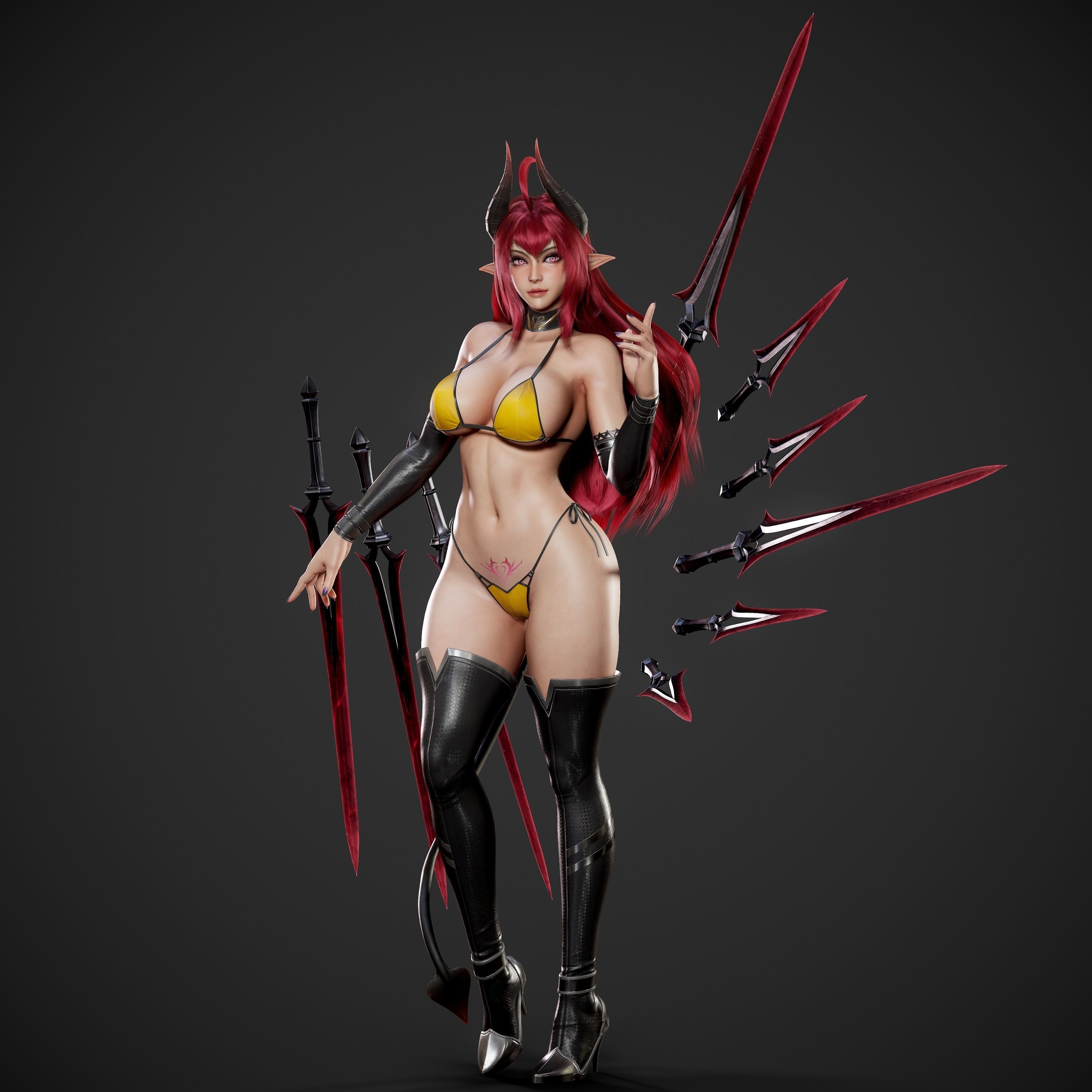 Daemon Girl Deluxe Version - Game Ready Low-poly 3D model_4
