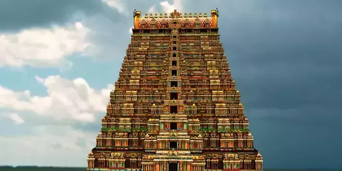 temple 3d model ornate hindu in middle of lake 3D model